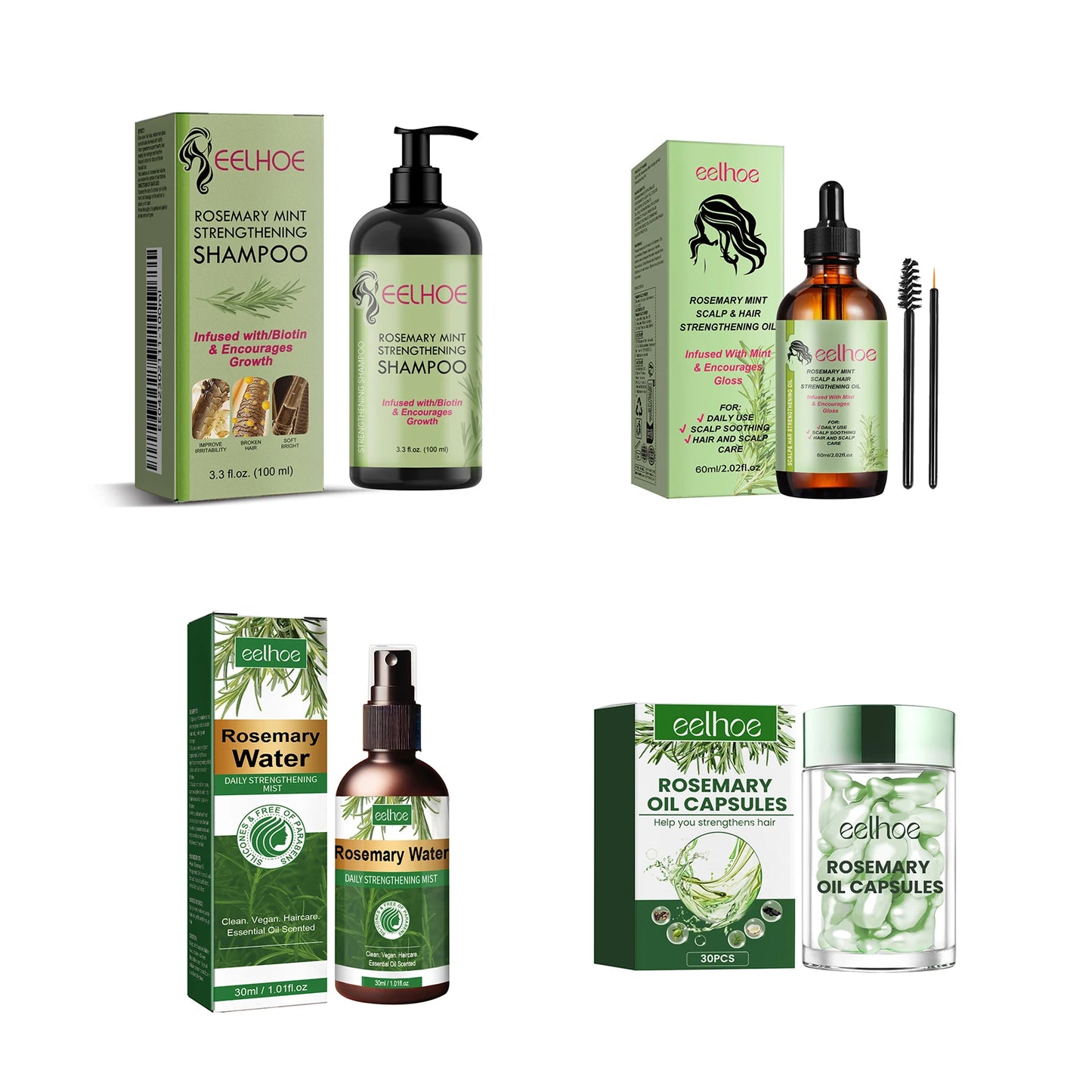 Rosemary Hair Care Series Promote Hair Growth Nourish Strengthen Roots Relieve Scalp Tension Dense Hair Oil With Brush