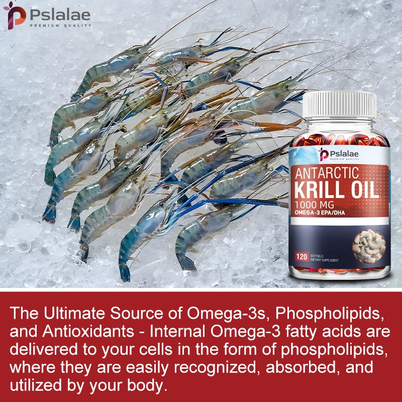 Antarctic Krill Oil 1000mg - Contains OMEGA-3 EPA/DHA for Brain, Joint and Skin Health - 120 Capsules