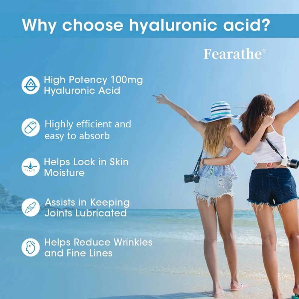 Hyaluronic Acid Supplements - Helps Promote Skin Hydration for Beautiful, Radiant Skin, Combats Collagen Loss, Supports Joints