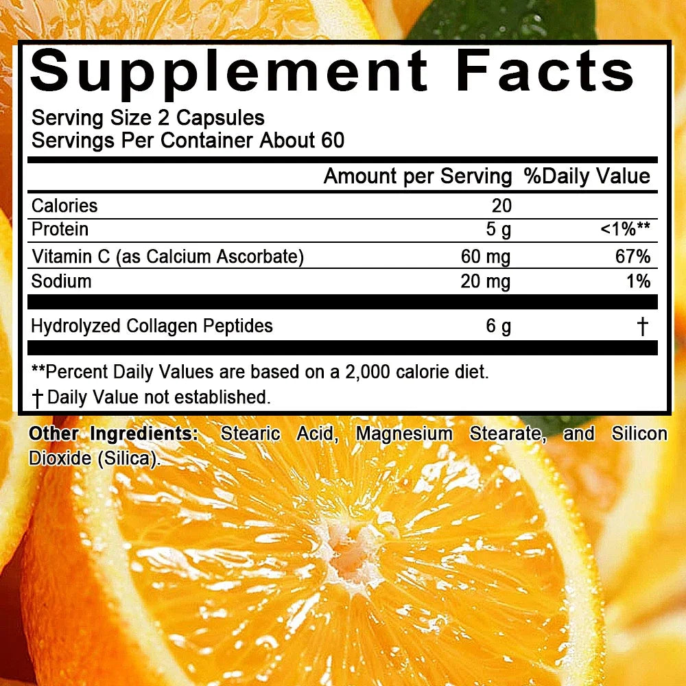 Hydrolyzed Collagen Peptides Plus Vitamin C Supports Healthy Hair, Skin, Nails, Joints & Bones