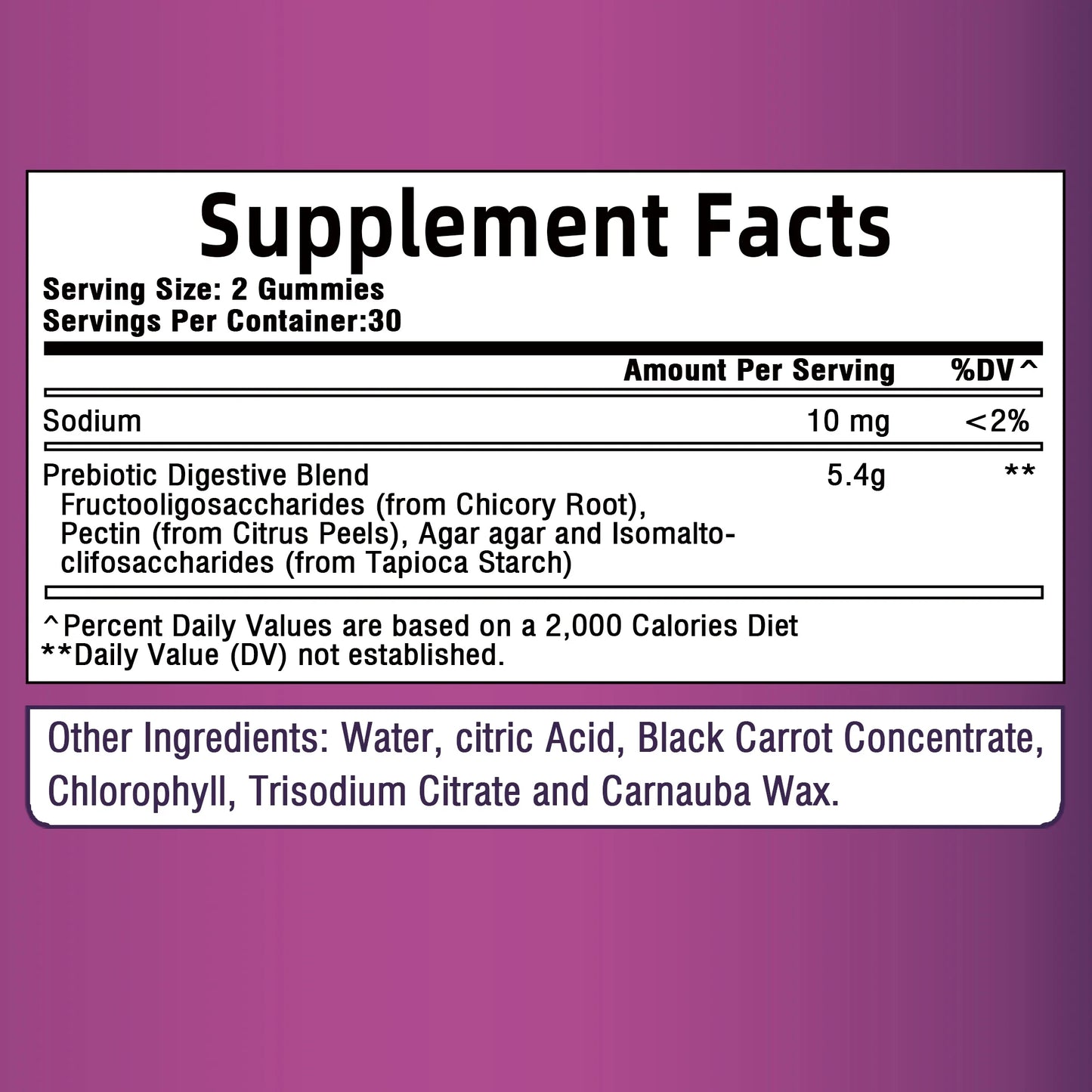 Sugar-Free Prebiotic Fiber Gummies - with Chicory Roots - Promotes Digestive and Intestinal Health - 60 Gummies