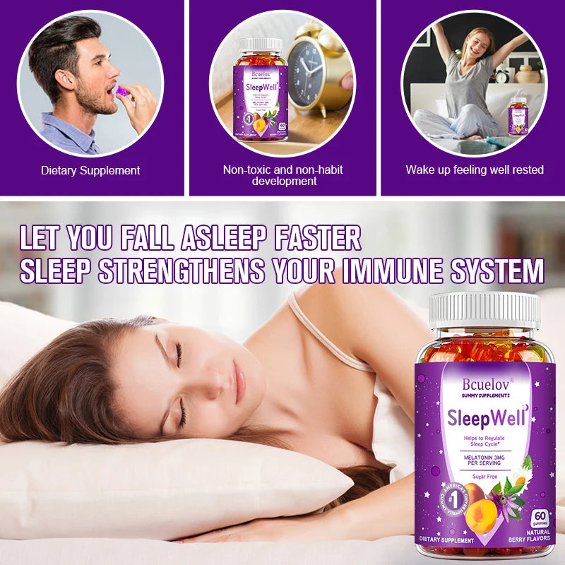 Sleep Gummies - Fight Insomnia, Support Immunity, Relieve Stress - With Melatonin Extract