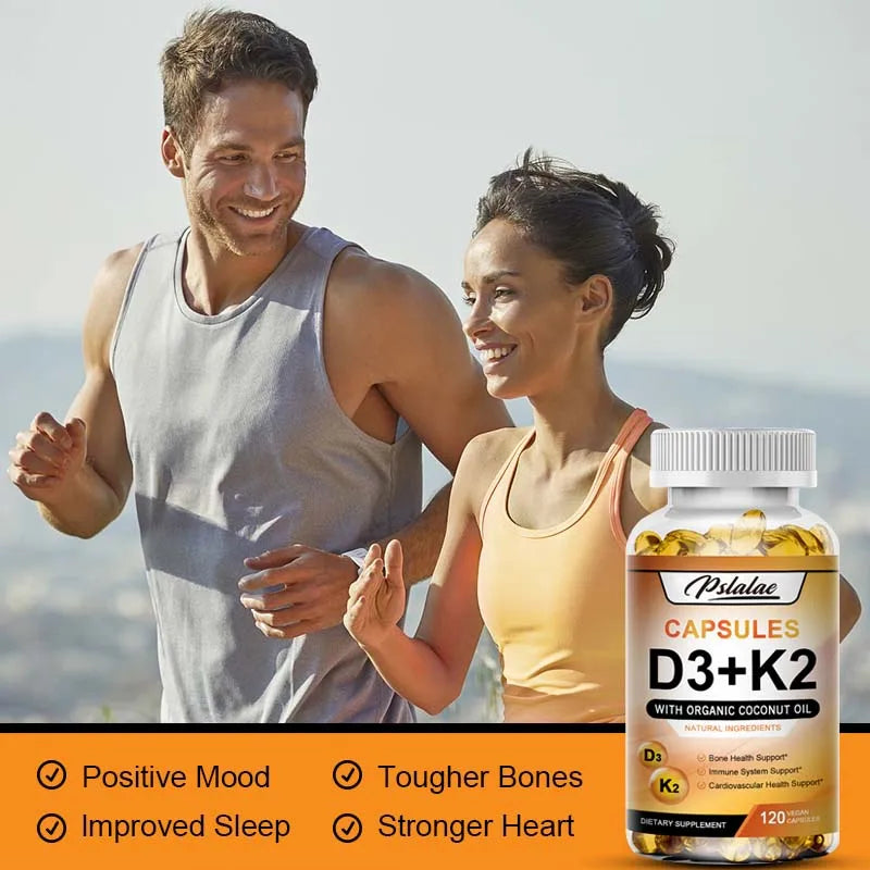 Vitamin D3 + K2 - Help Regulate Calcium Metabolism, Promote Bone, Teeth and Skin Health, Support Immunity - 120 Capsules
