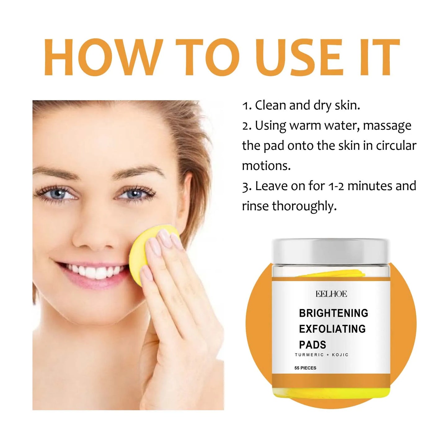 Bottled Turmeric Cleansing Pads Exfoliating Kojic Acid Pad Anti-acne Dark Spot Removal Water Oil Balance Smoother Skin