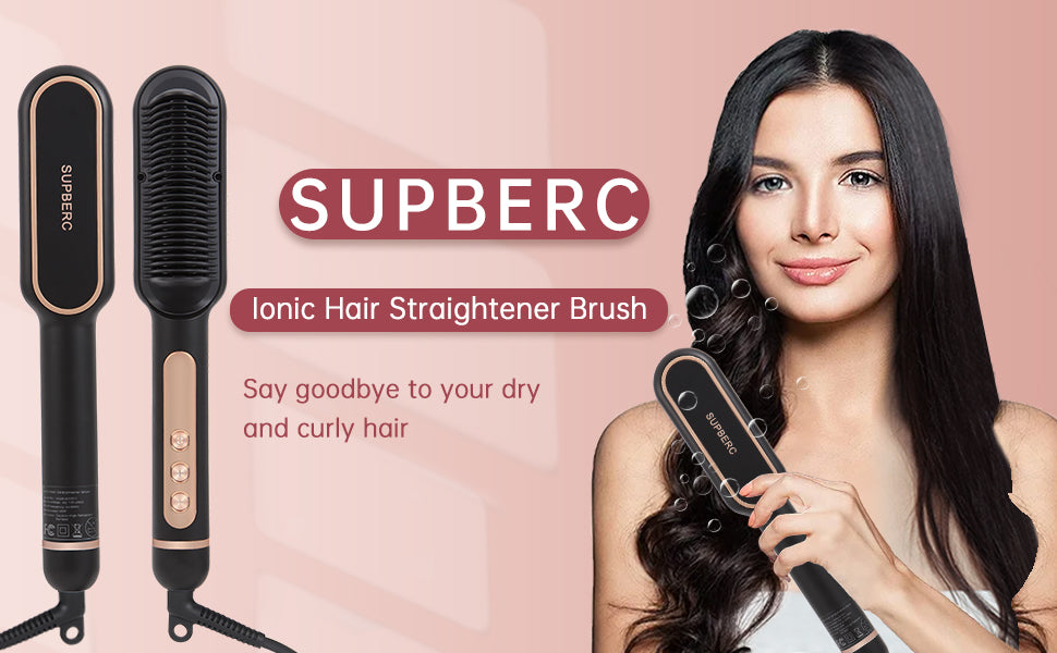 Negative Ionic Hair Straightener Brush, Fast Heating, Anti-Scald & Auto-Shut Off Hair Brush Straightener for Women