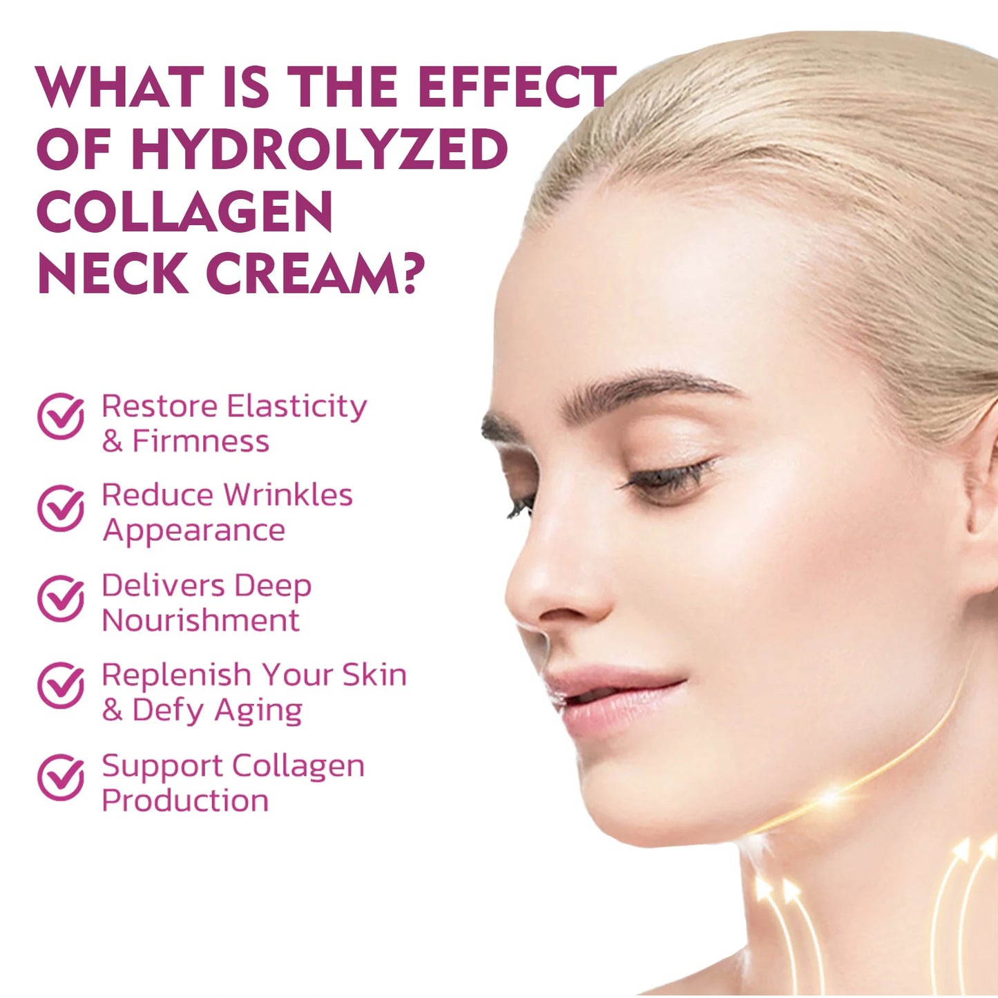 Hydrolyzed Collagen Neck Cream Smooths and Lightens Wrinkles Swan Neck Moisturizer Fine Lines Anti Aging and Whitening