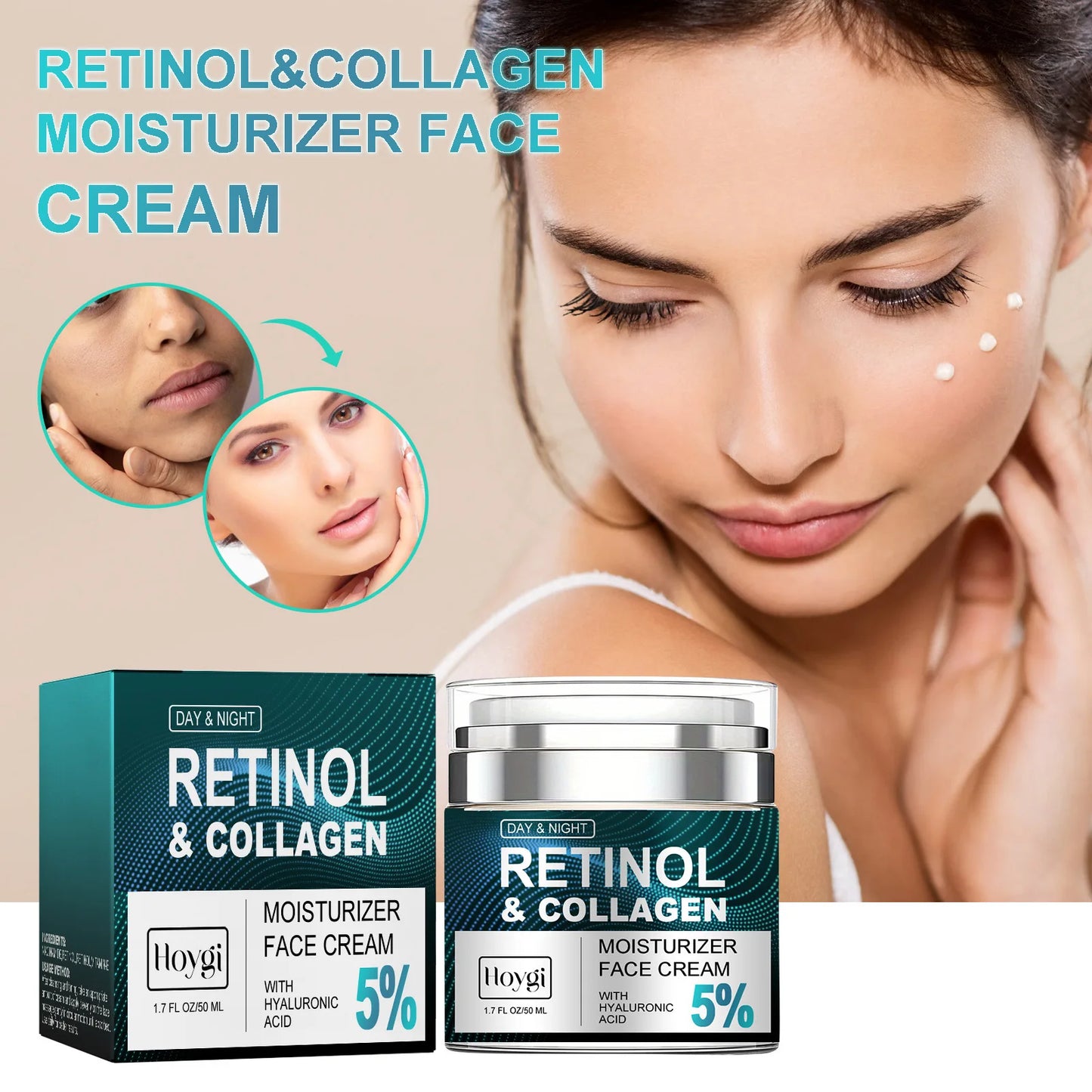 Retinol Face Cream Anti-Wrinkle Reduce Fine Lines Wrinkles Oil Free Moisturize Firm Brighten Natural Face Cream