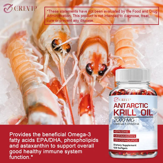 Antarctic Krill Oil - Supports Brain,Cardiovascular,Joint,Eye & Skin Health - Omega-3 EPA, DHA, Astaxanthin - 120 Capsules