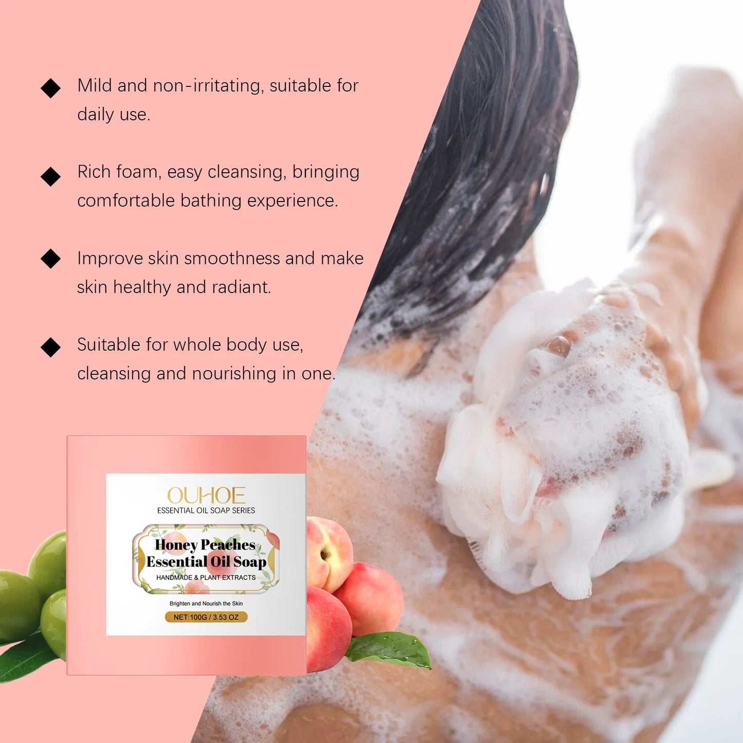 Peach Essential Oil Soap Mild Repair Hydrating Oil Control Fresh Clean Light Fragrance Moisture Lock Dry Relief