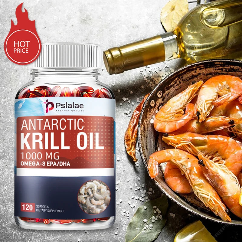 Antarctic Krill Oil 1000mg - Contains OMEGA-3 EPA/DHA for Brain, Joint and Skin Health - 120 Capsules