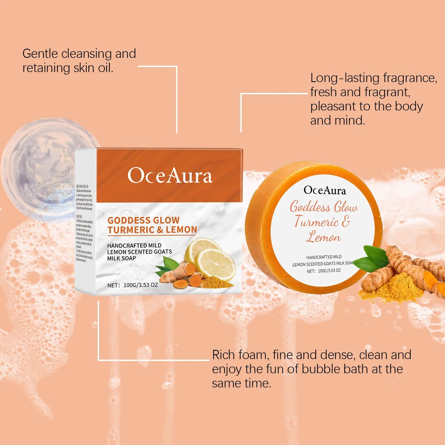 Turmeric Lemon Bathing Soap Gentle Cleaning Pore Dirt Brighten Skin Tone Refreshing Deep Nourishing Body Bathing Soap