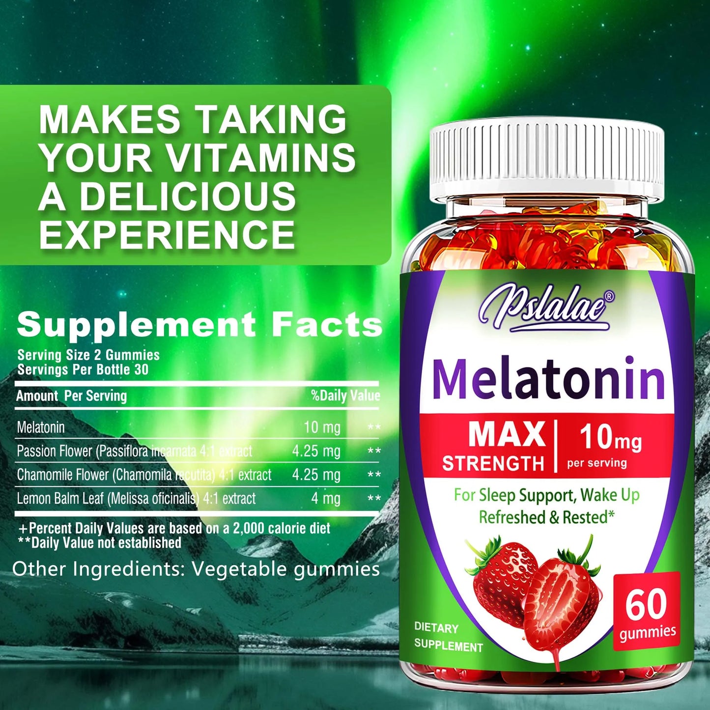 Melatonin Gummies 10mg - Support Sleep and Help You Fall Asleep Faster, Improve Sleep Quality - 60 Gummies