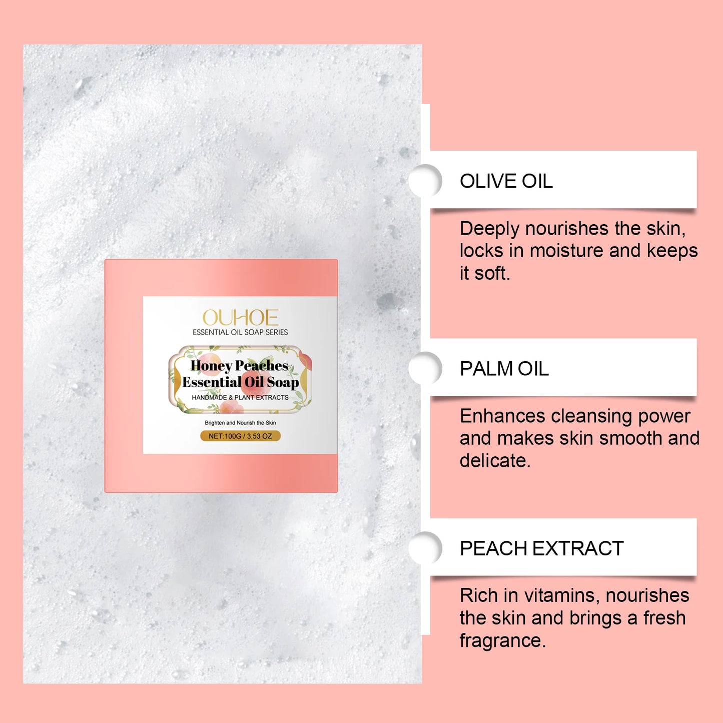 Peach Essential Oil Soap Mild Repair Hydrating Oil Control Fresh Clean Light Fragrance Moisture Lock Dry Relief