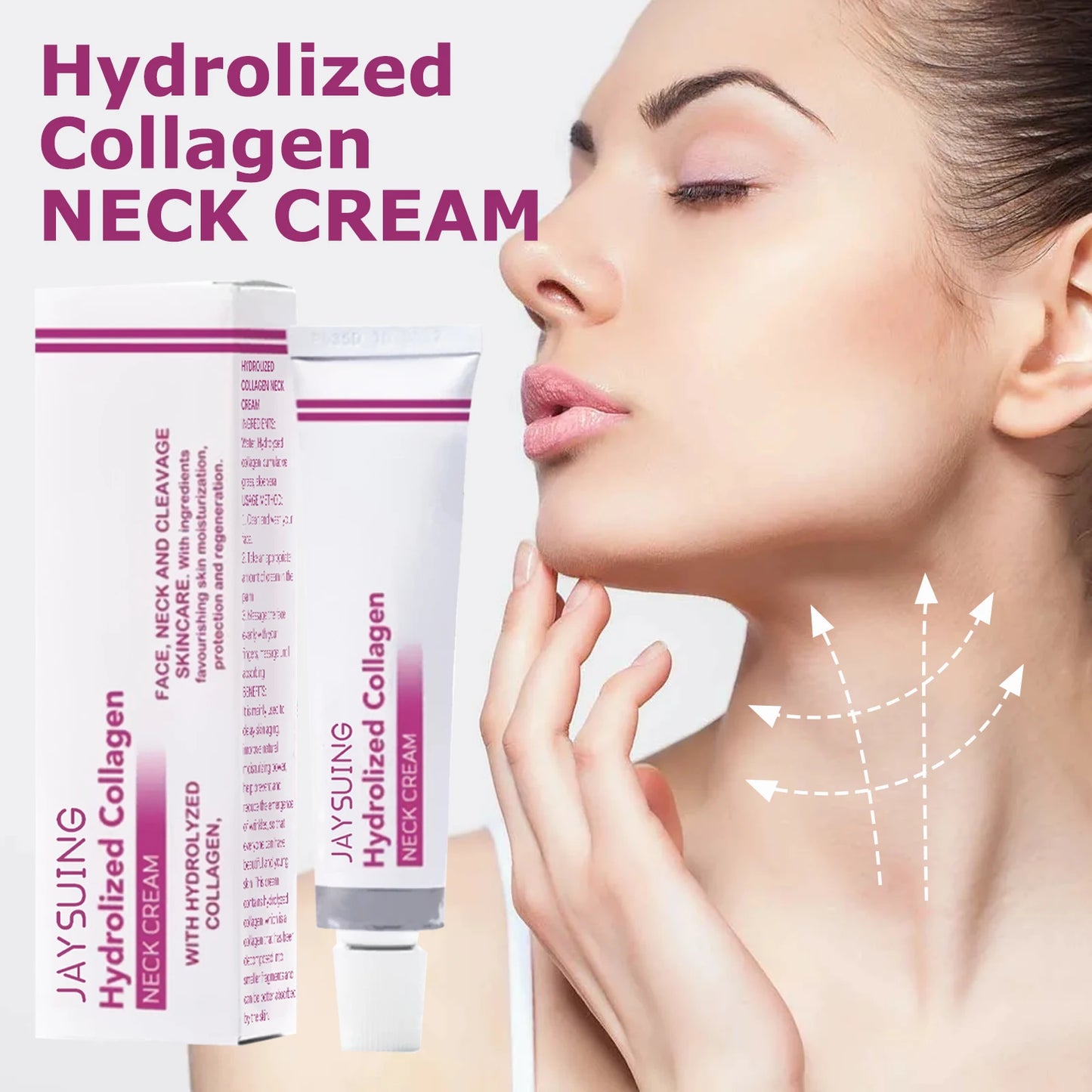 Hydrolyzed Collagen Neck Cream Smooths and Lightens Wrinkles Swan Neck Moisturizer Fine Lines Anti Aging and Whitening