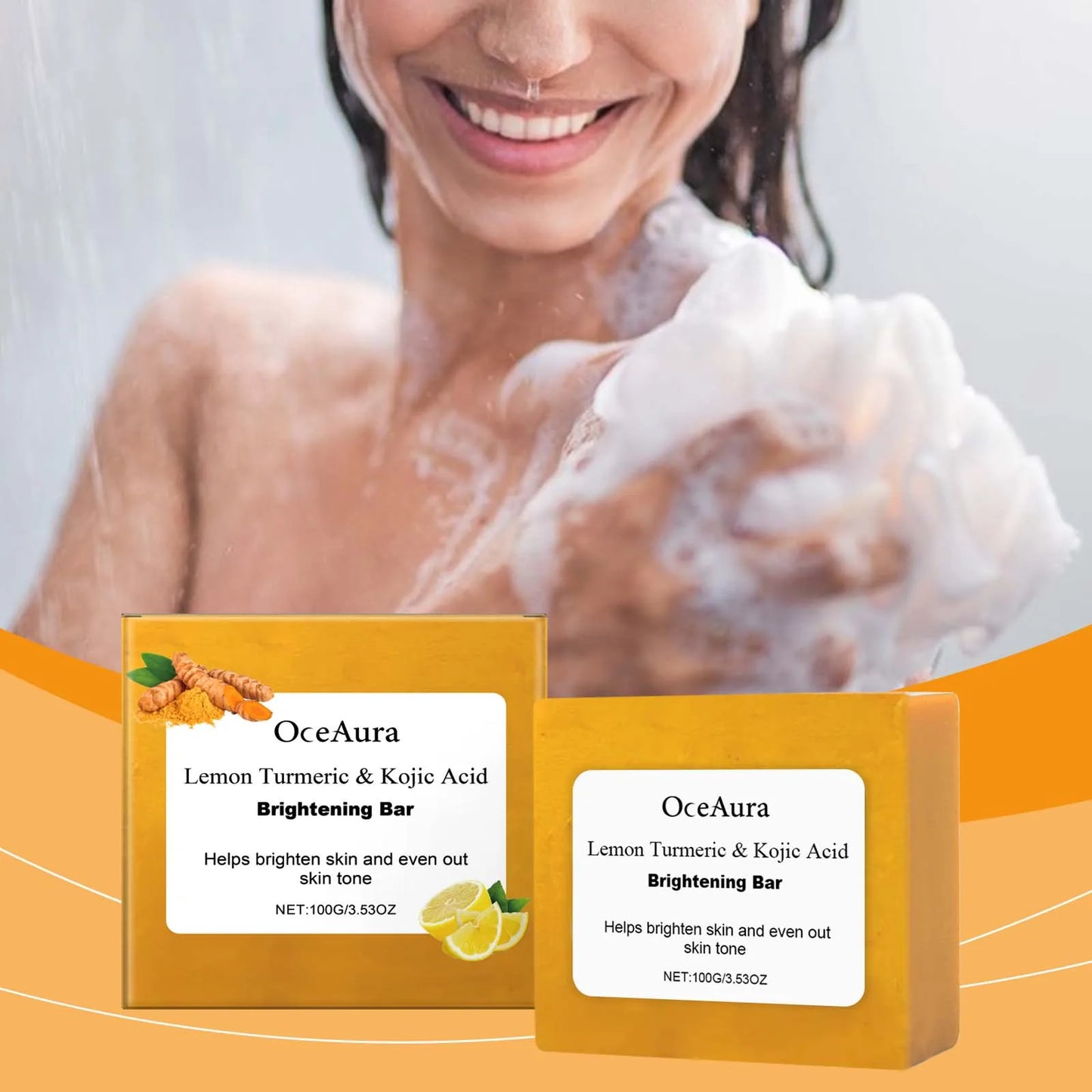 Turmeric Kojic Acid Soap Lemon Cleansing Face Lightening Dark Skin Shrink Pores Brightening Skin Exfoliating Soap