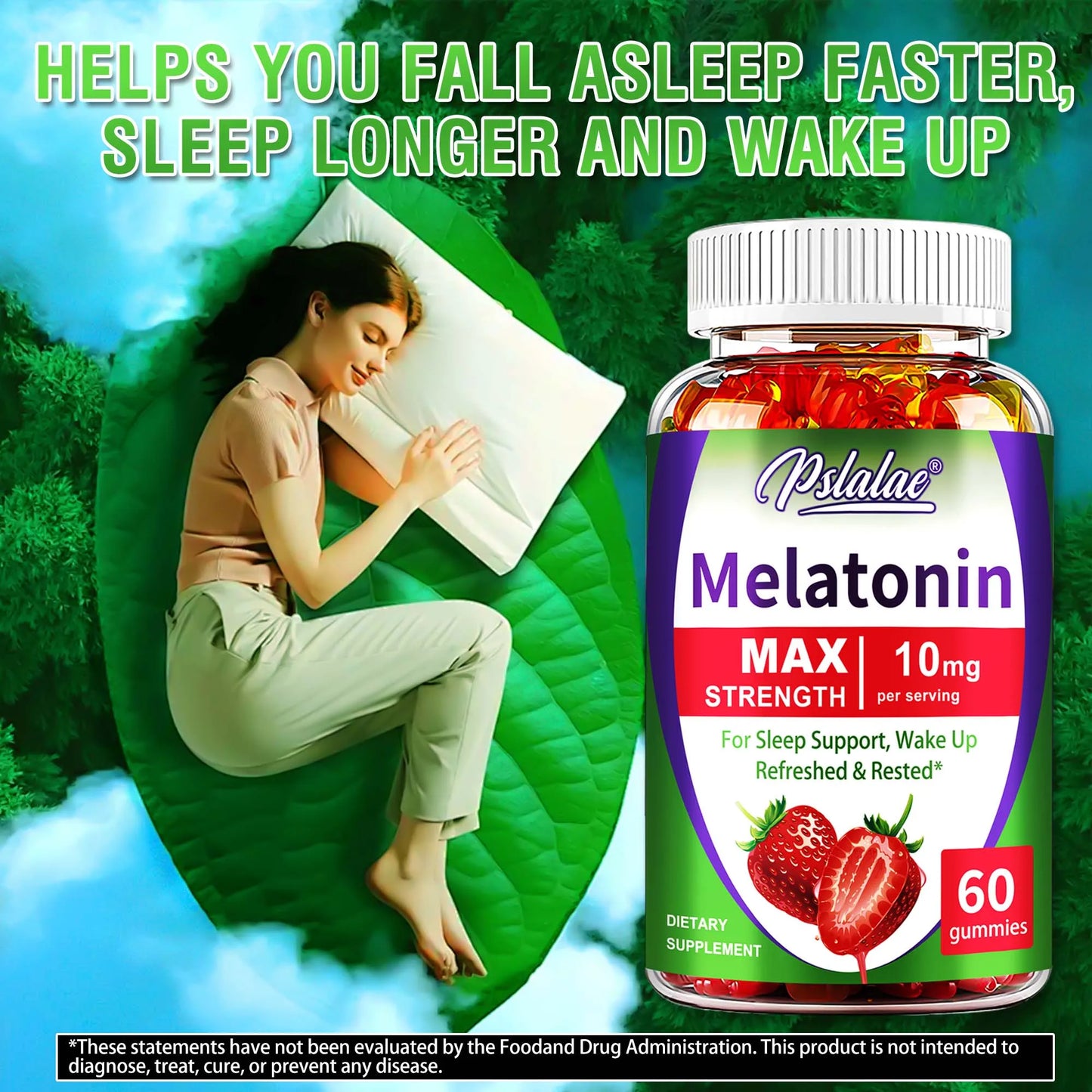 Melatonin Gummies 10mg - Support Sleep and Help You Fall Asleep Faster, Improve Sleep Quality - 60 Gummies