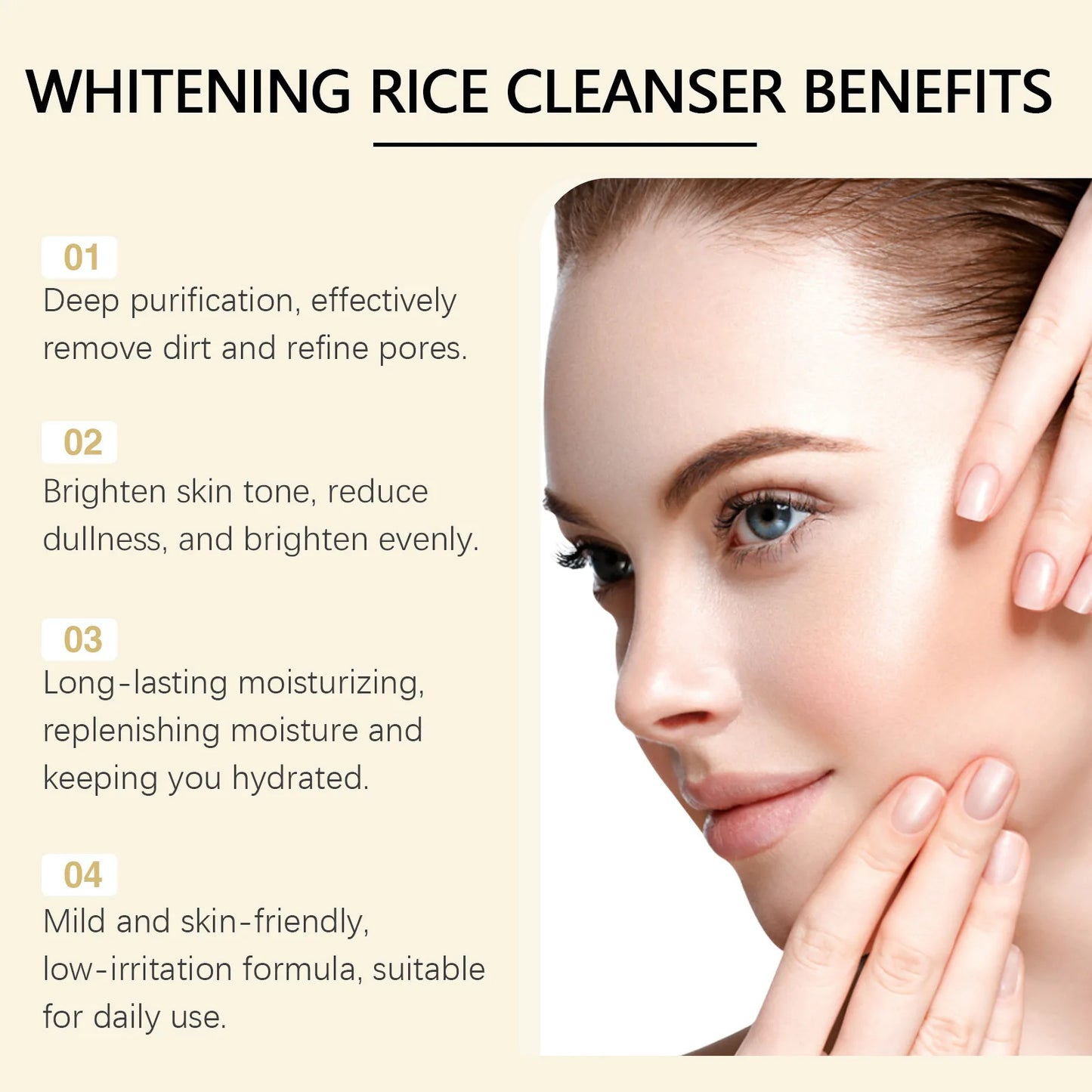 Blackheads Removal Face Cleanser Shrink Pores Moisturizing Skin Oil Control Exfoliating Rice Facial Cleanser