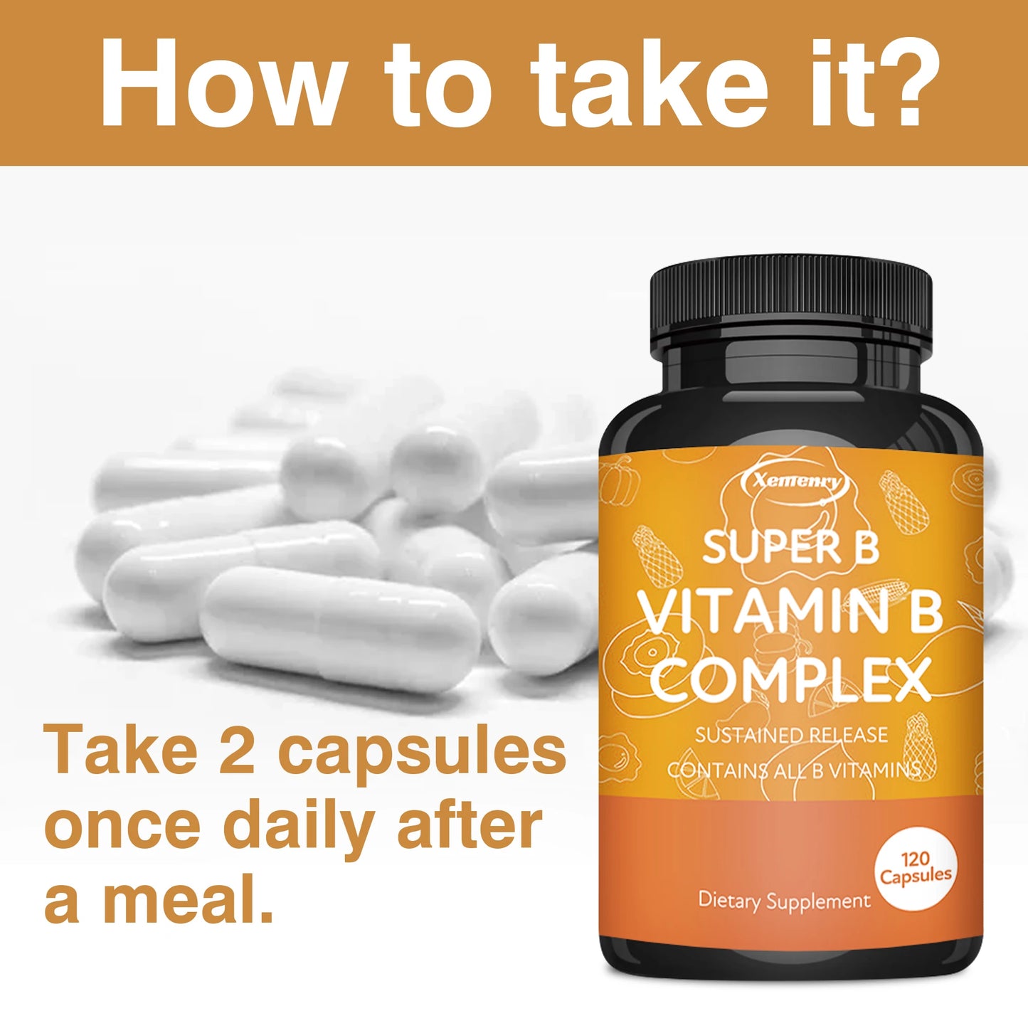 Vitamin B Complex - with Vitamin C, B1, B2, B3, B6, B12 - Energy, Relieve Stress, and Enhance Immunity - 120 Capsules