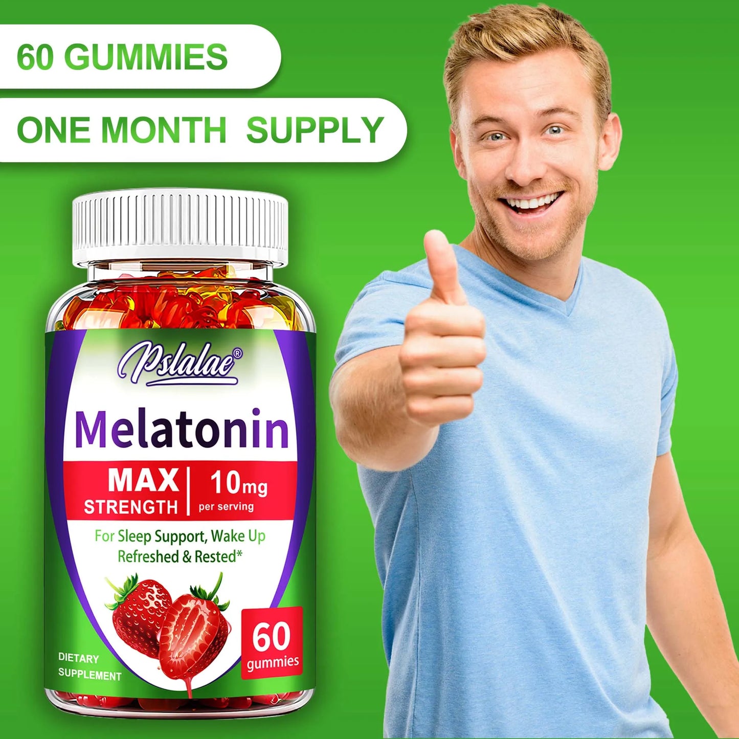 Melatonin Gummies 10mg - Support Sleep and Help You Fall Asleep Faster, Improve Sleep Quality - 60 Gummies