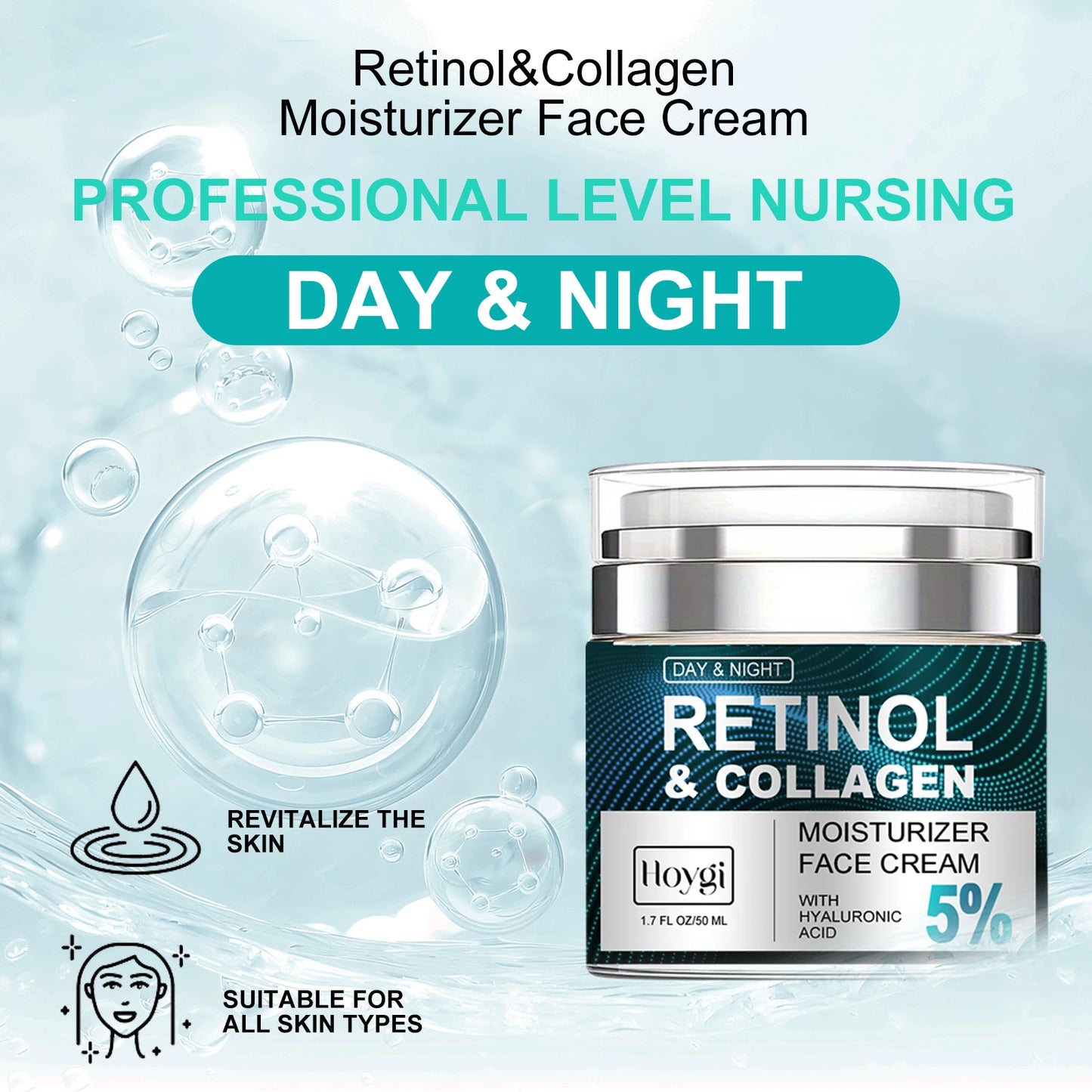 Retinol Face Cream Anti-Wrinkle Reduce Fine Lines Wrinkles Oil Free Moisturize Firm Brighten Natural Face Cream