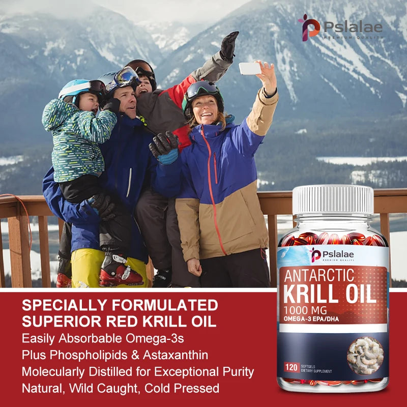 Antarctic Krill Oil 1000mg - Contains OMEGA-3 EPA/DHA for Brain, Joint and Skin Health - 120 Capsules