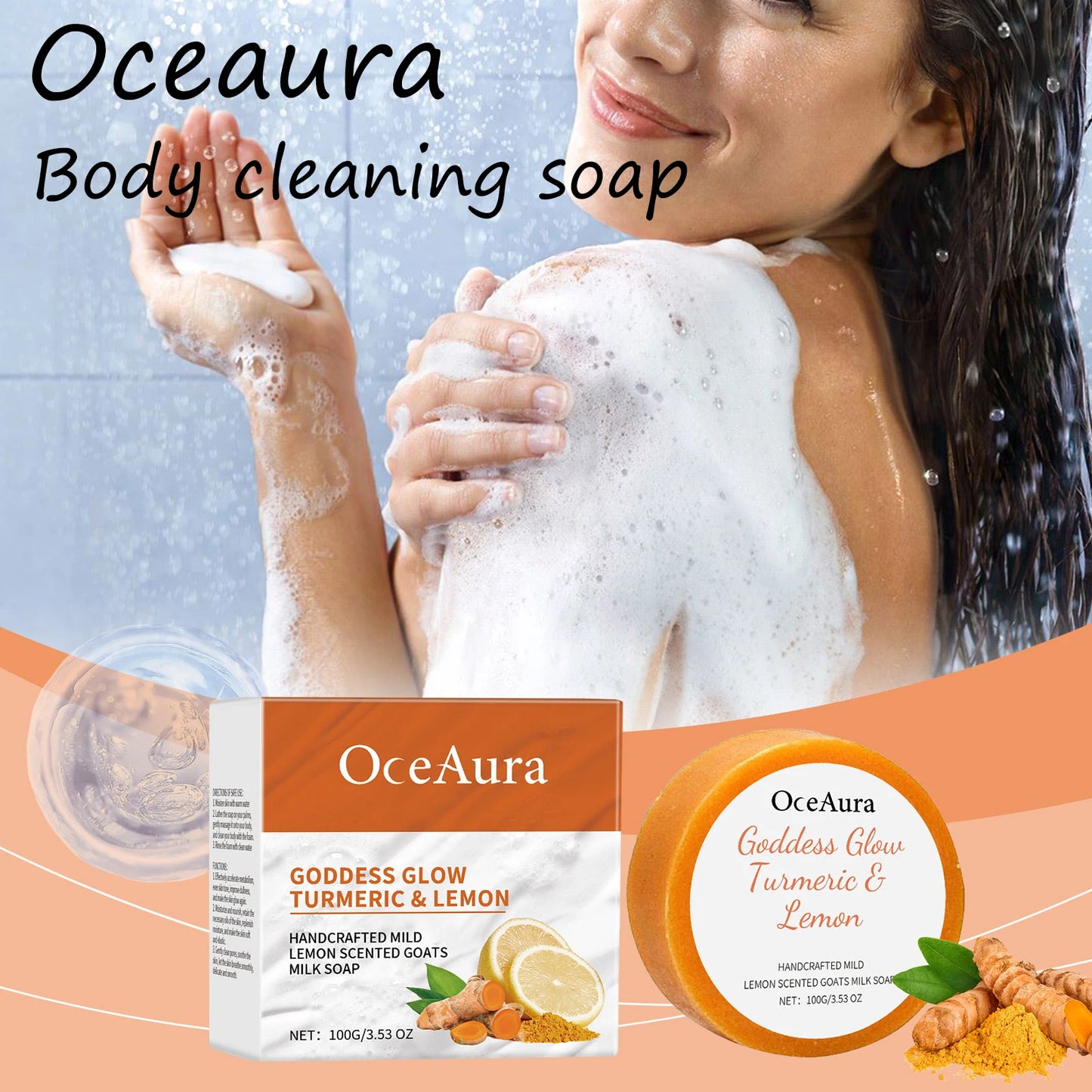 Turmeric Lemon Bathing Soap Gentle Cleaning Pore Dirt Brighten Skin Tone Refreshing Deep Nourishing Body Bathing Soap