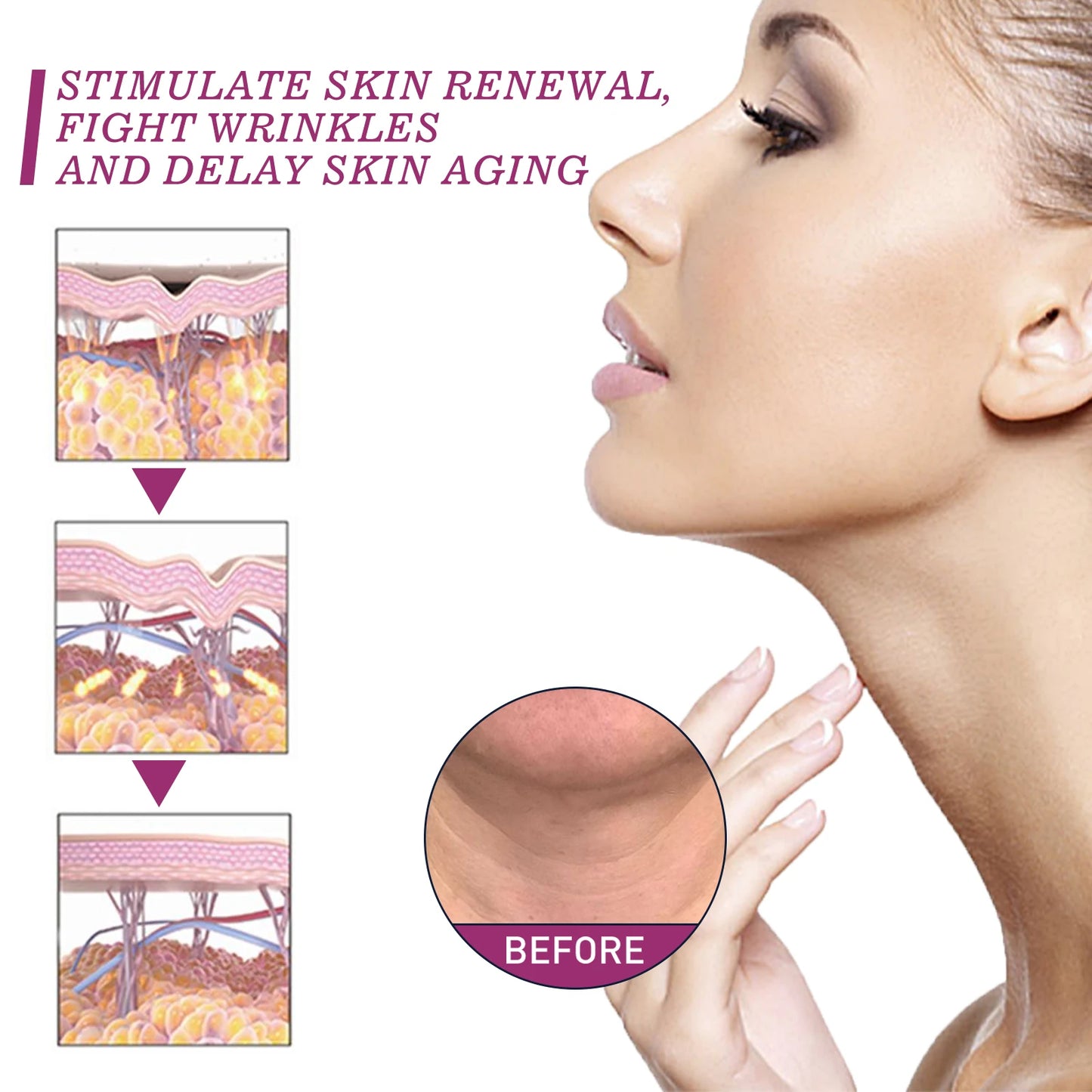 Hydrolyzed Collagen Neck Cream Smooths and Lightens Wrinkles Swan Neck Moisturizer Fine Lines Anti Aging and Whitening