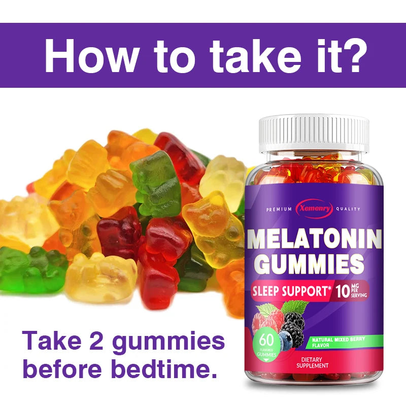 Melatonin Gummies 10 Mg - Fall Asleep Naturally, Fight Insomnia, Boost Immunity, Improve Rest Quality - 60 Gummies