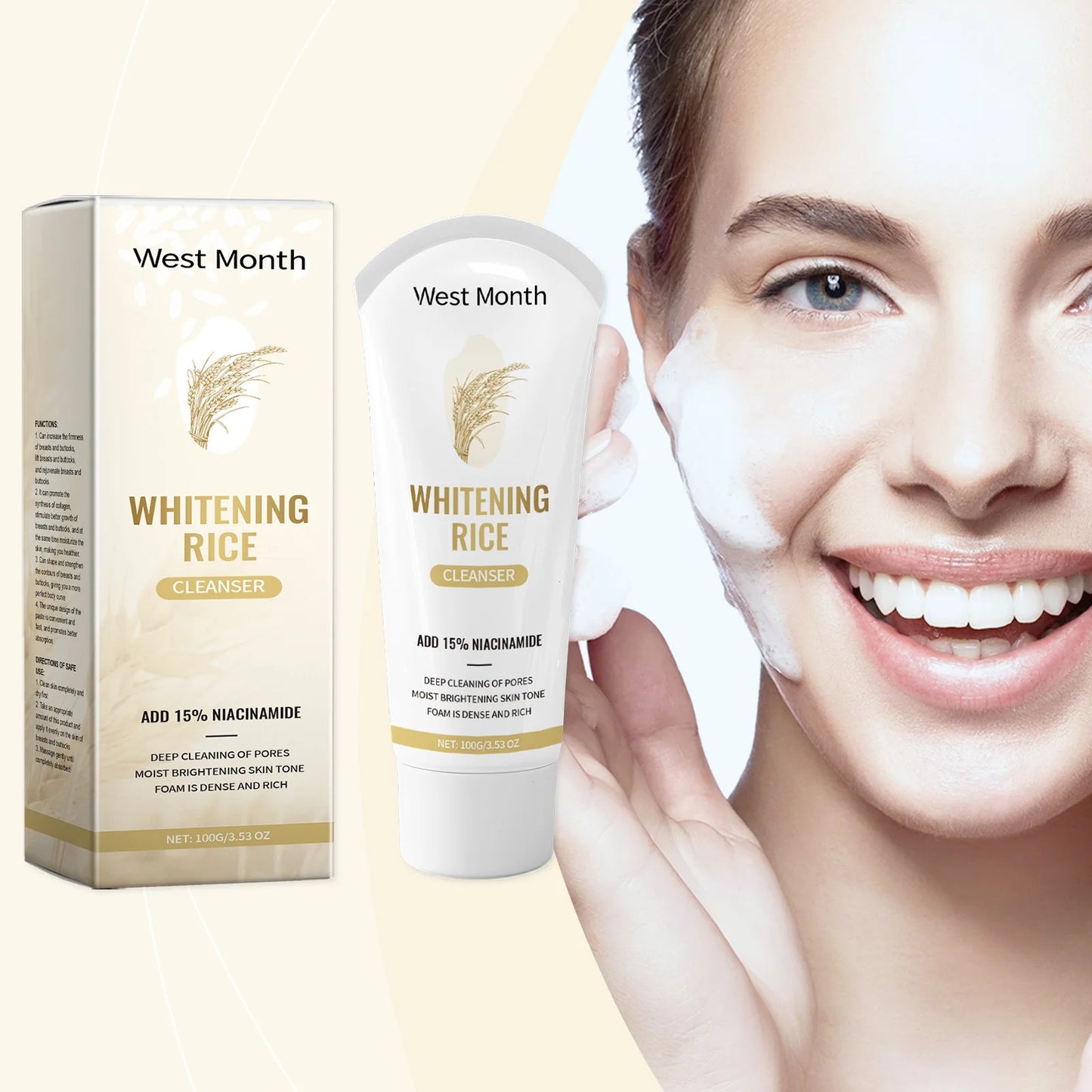 Blackheads Removal Face Cleanser Shrink Pores Moisturizing Skin Oil Control Exfoliating Rice Facial Cleanser