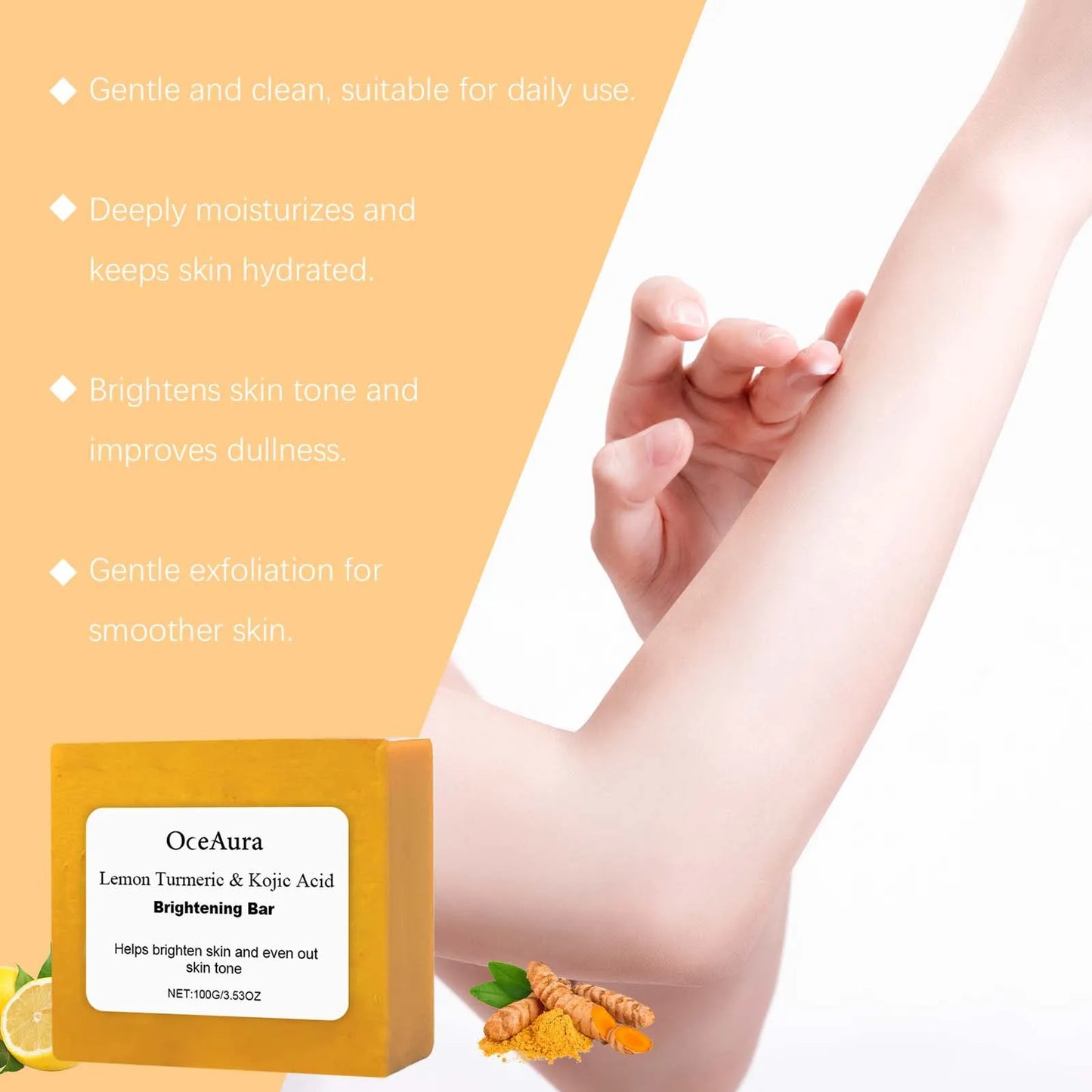 Turmeric Kojic Acid Soap Lemon Cleansing Face Lightening Dark Skin Shrink Pores Brightening Skin Exfoliating Soap