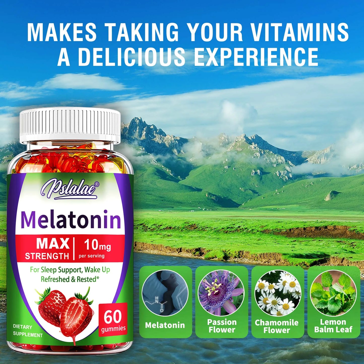 Melatonin Gummies 10mg - Support Sleep and Help You Fall Asleep Faster, Improve Sleep Quality - 60 Gummies