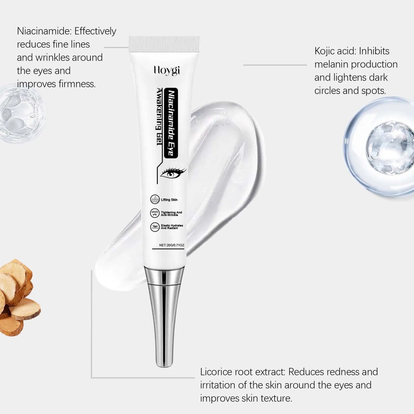 Nicotinamide Anti Dark Circles Eye Gel Fine Line Eye Bag Removal Against Puffiness Refresh Brightening Firming Eye Gel