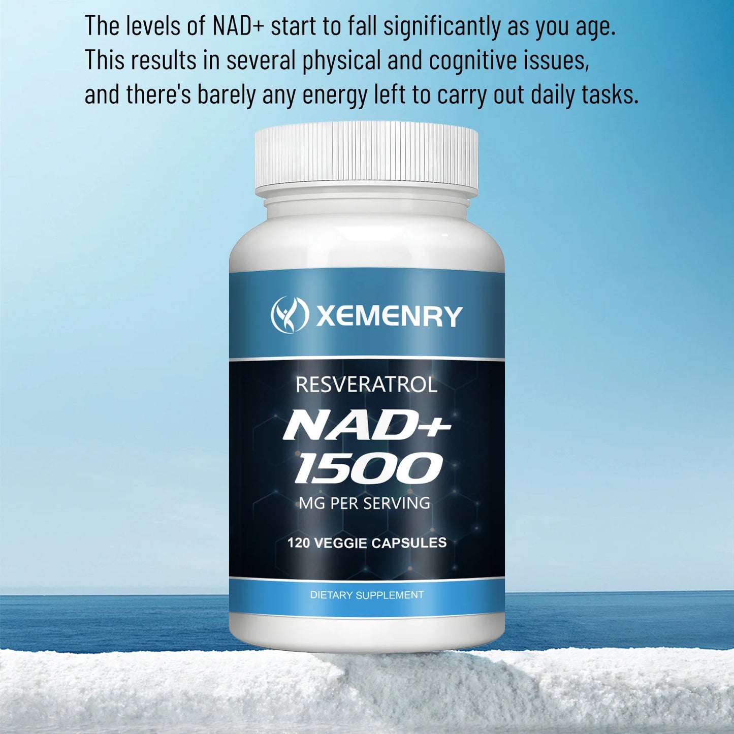 NAD + Resveratrol - Anti-aging, Helps Boost Energy, Promotes Cell and Skin Health - 120 Capsules
