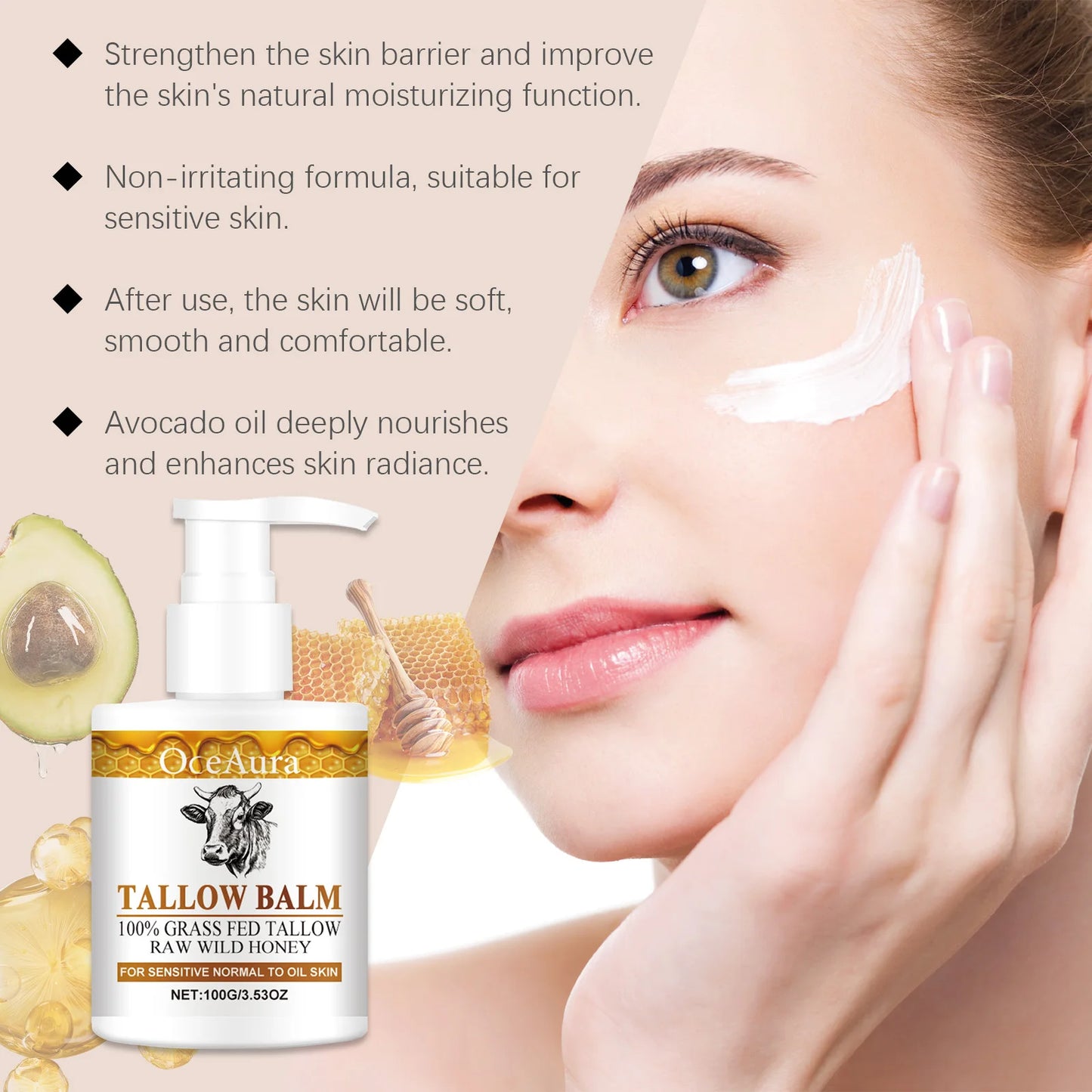 Honey Tallow Balm Reduce Dryness Nourishing Enhance Skin Elasticity Anti-oxidant Non-greasy Smoothing Body Cream