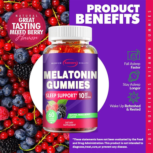 Melatonin Gummies 10 Mg - Fall Asleep Naturally, Fight Insomnia, Boost Immunity, Improve Rest Quality - 60 Gummies