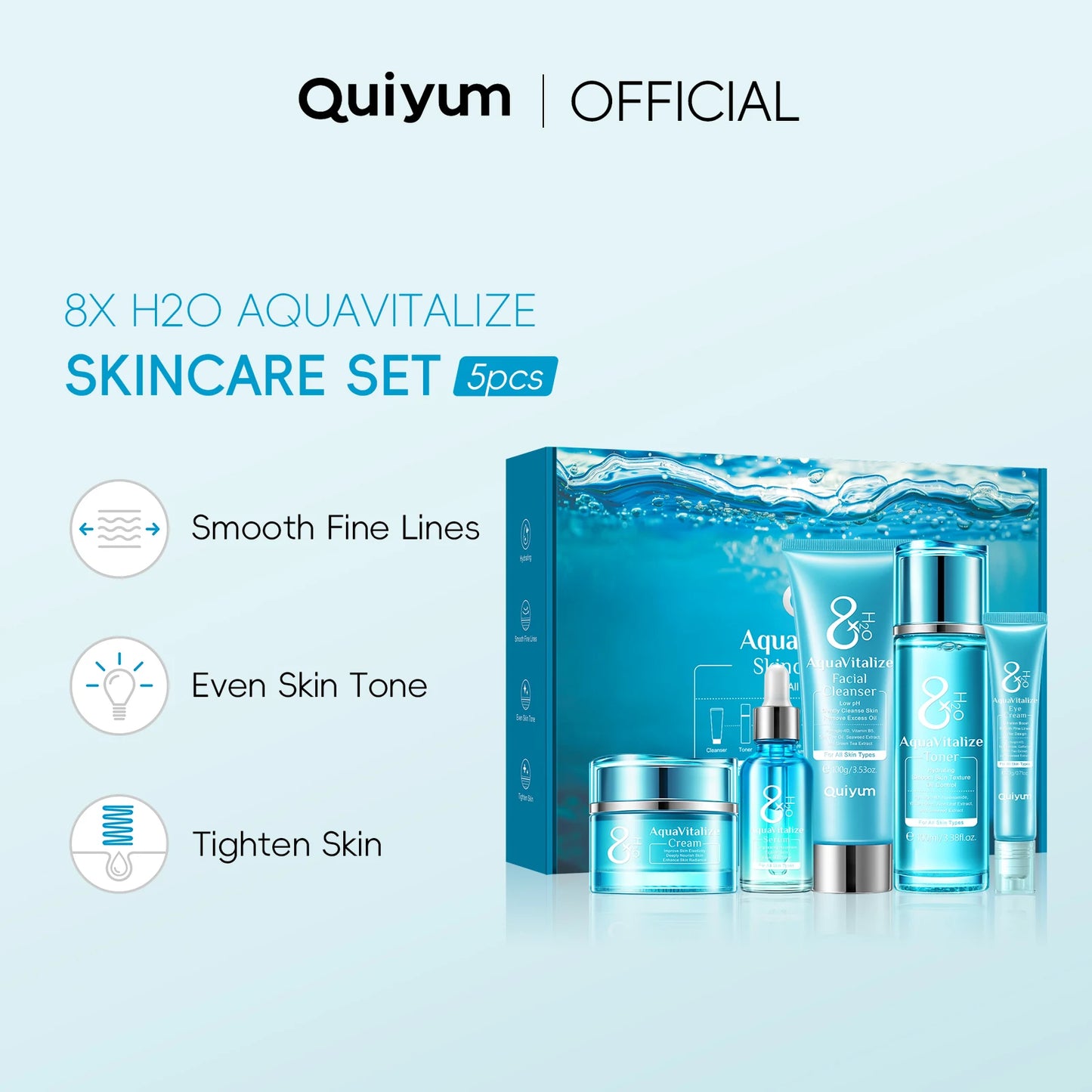 H₂O Aqua Vitalize Skincare Set 5PCS Deep Hydration Kit Wrinkle Smoothing Tightening Treatment Gift Set