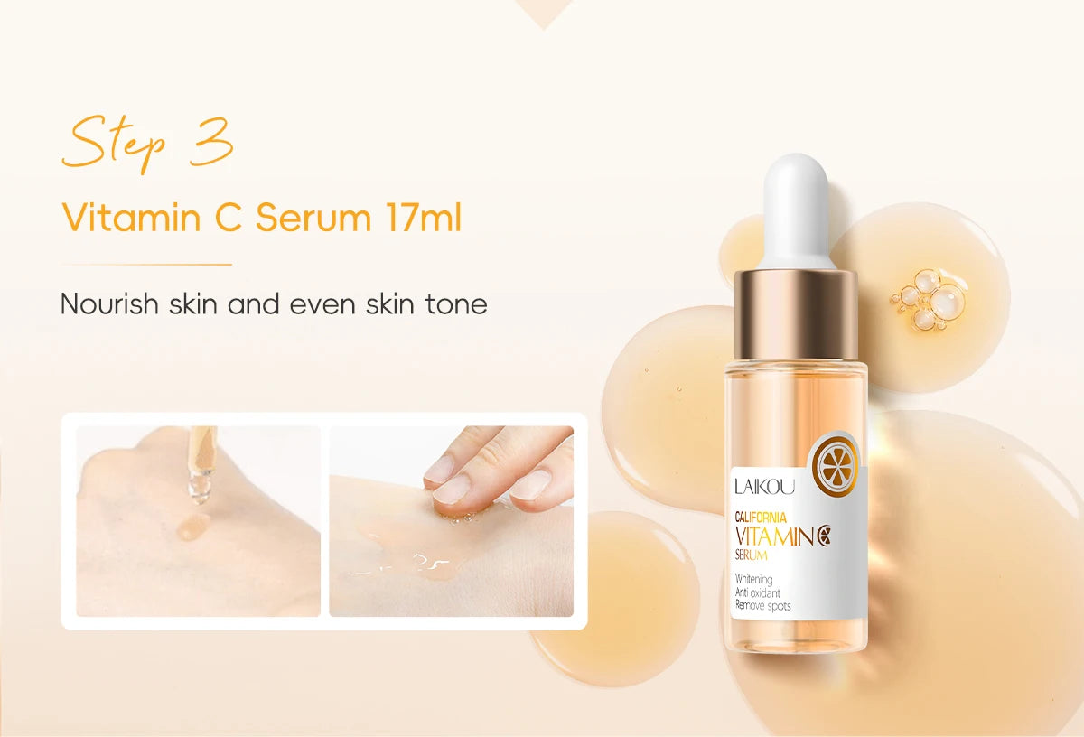 VITAMIN C Skincare Set Brightening 5Pcs Kit Even Skin Tone Smooth Wrinkle Tighten Pores Cleanser Toner Serum Eye Cream