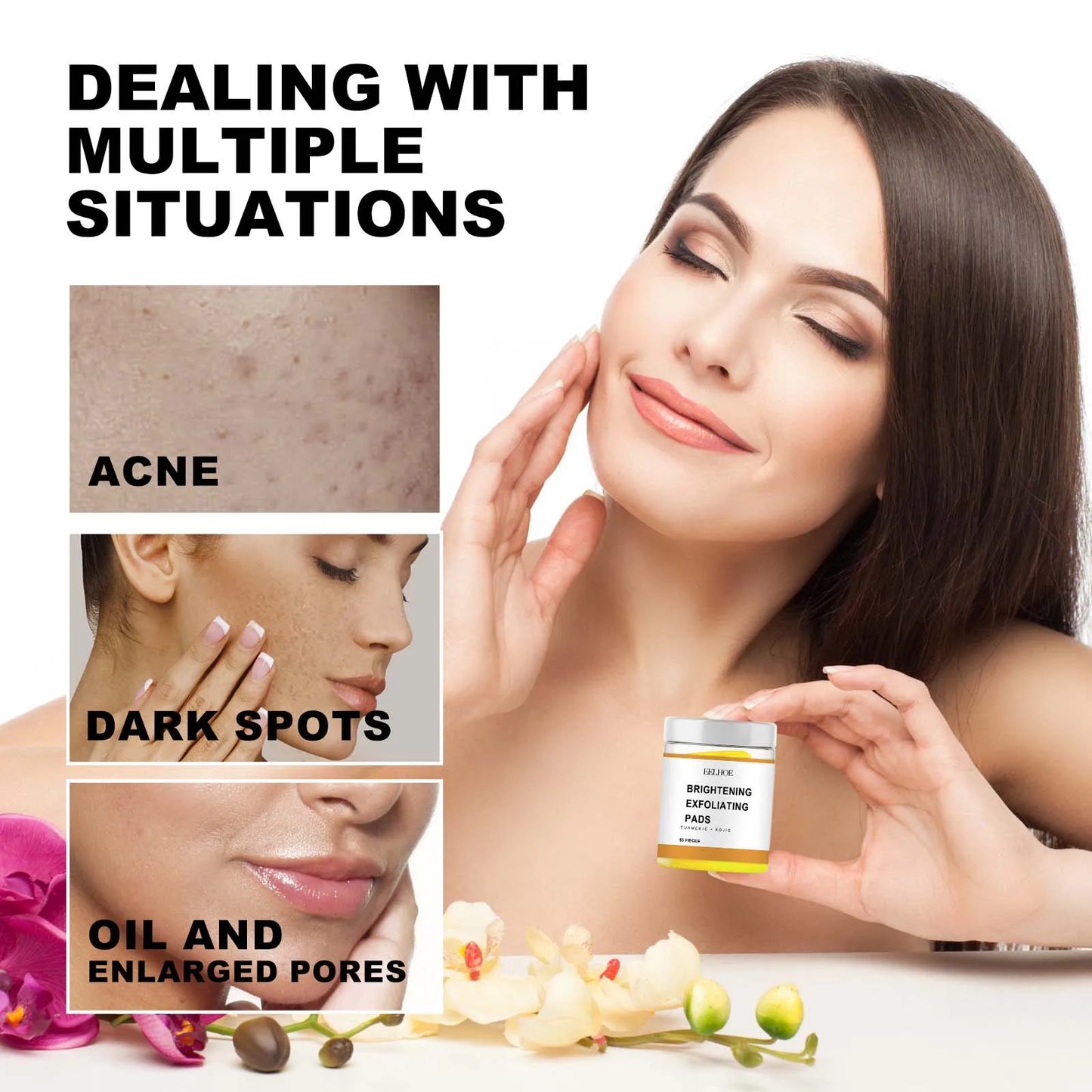 Bottled Turmeric Cleansing Pads Exfoliating Kojic Acid Pad Anti-acne Dark Spot Removal Water Oil Balance Smoother Skin