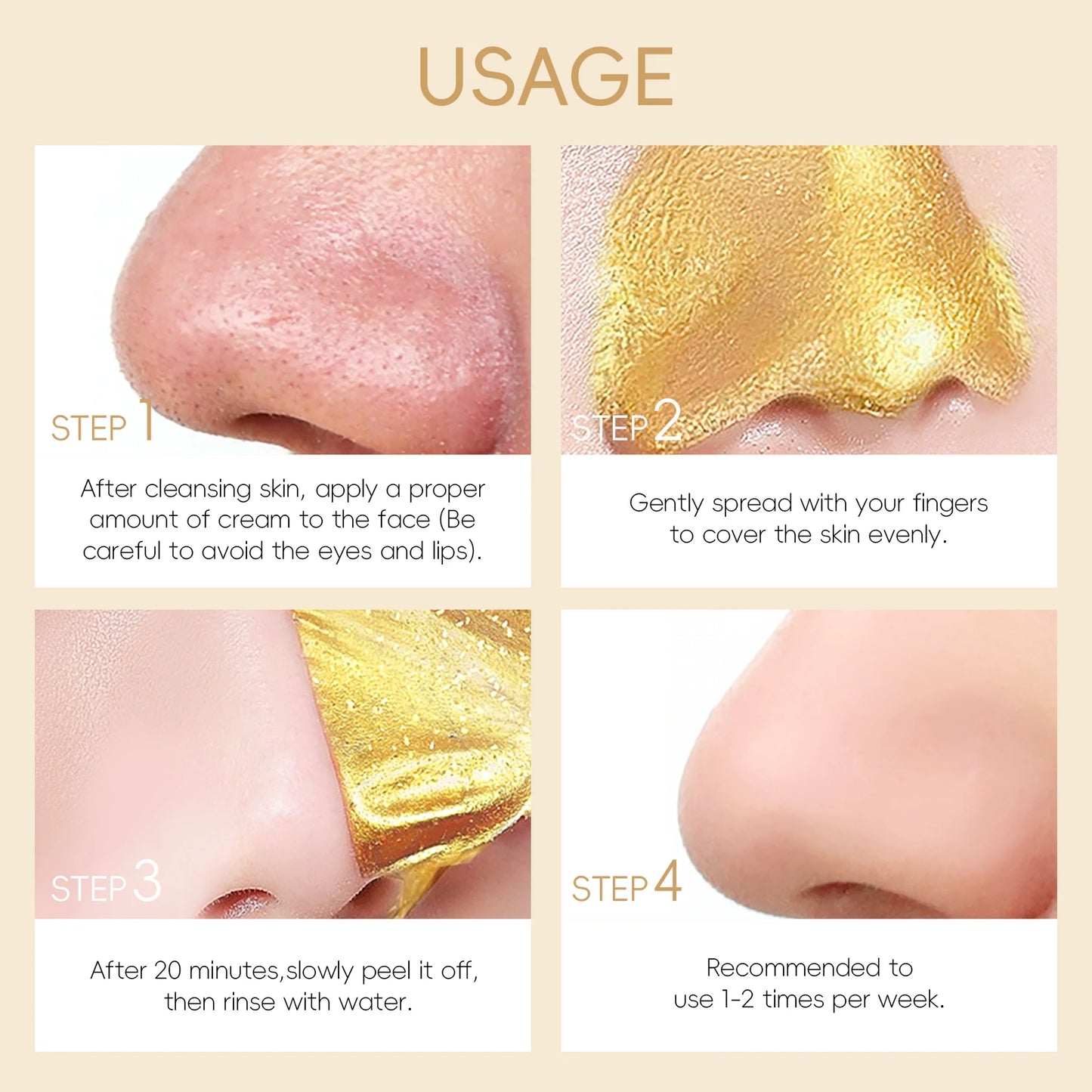 24K Gold Snail Peel-Off Mask 3PCS Deep Cleansing Pore Tightening Blackhead Removal Detoxifying Facial Treatment