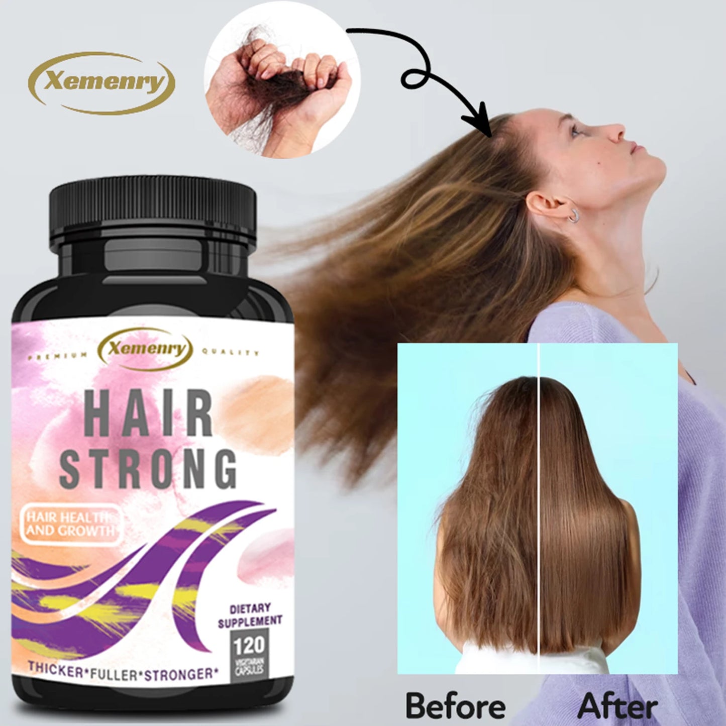 Hair Strong - for Stronger, Thicker, Fuller, Healthier Hair, Skin & Nails - with Biotin, Keratin and Collagen - 120 Capsules