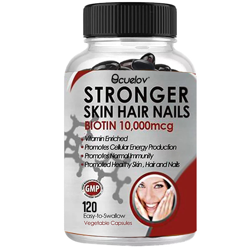 Biotin 10,000 mcg, Supports Healthy Skin/Hair/Nails, Normal Immunity, Cellular Energy Production, 120 Capsules