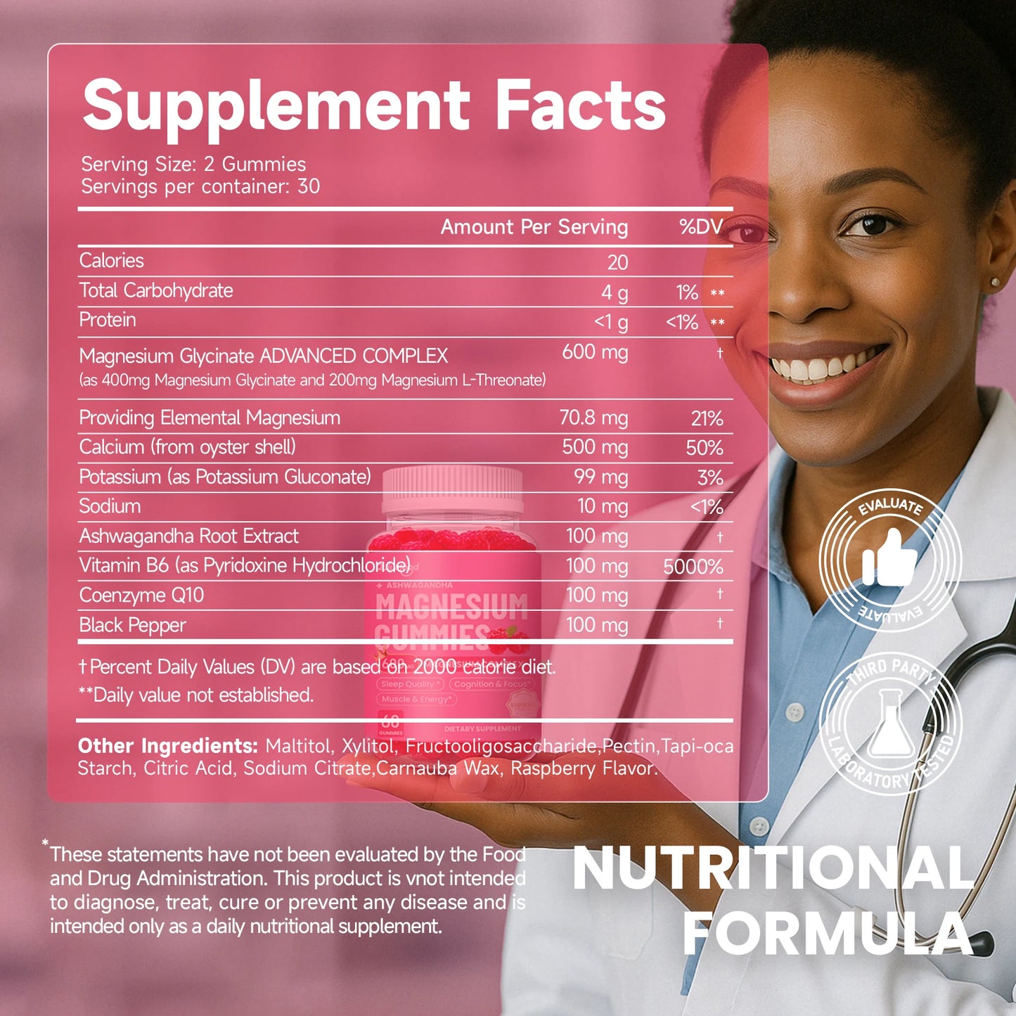 Magnesium Glycinate Advanced Complex Gummies - With Ashwagandha, Magnesium, Calcium, VB6, CQ10 for Calm Support & Sleep