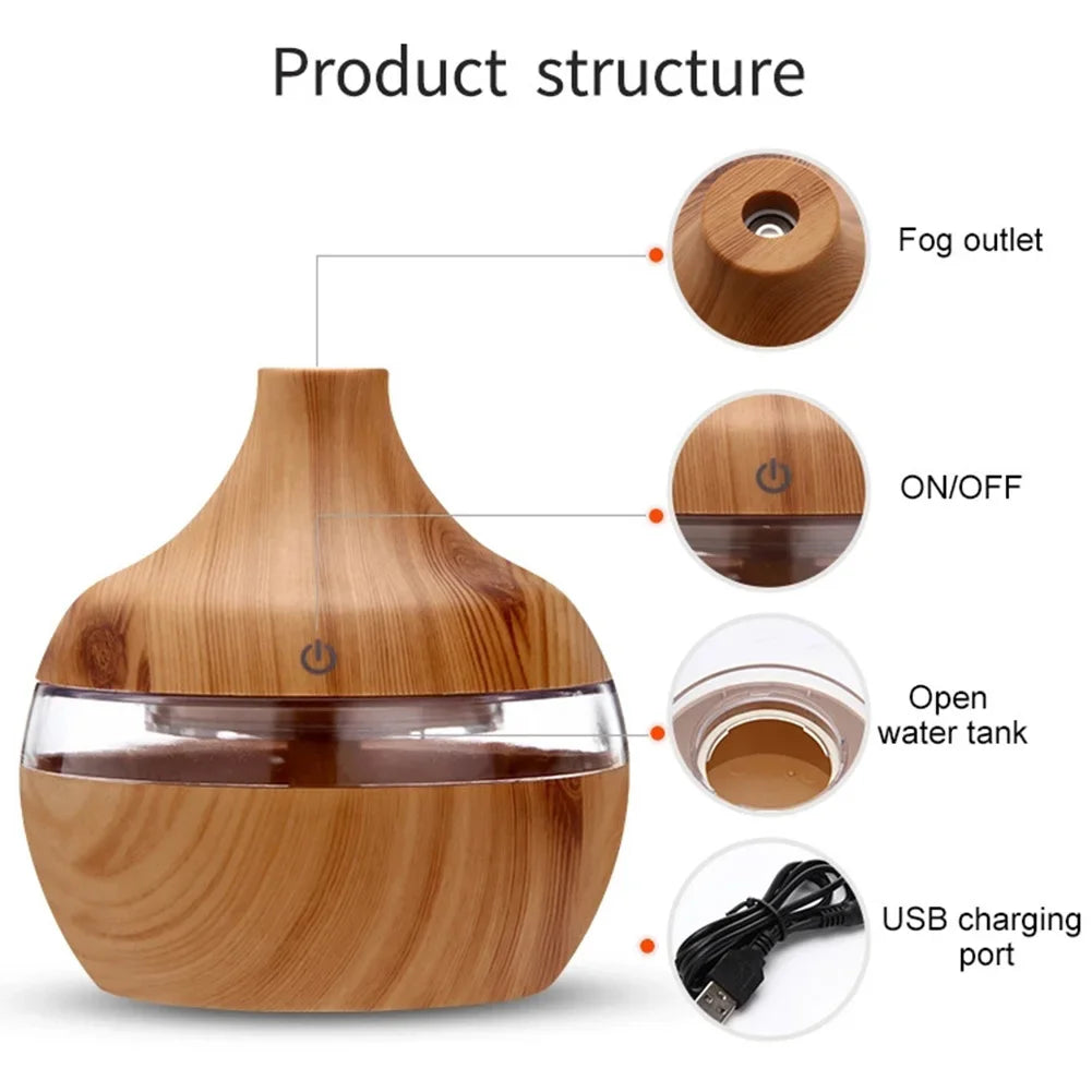 Wood Grain Humidifier 7 Colors Aroma Diffuser Atomizer USB Household Humidifier Hydrating Instrument Desktop Humidifier