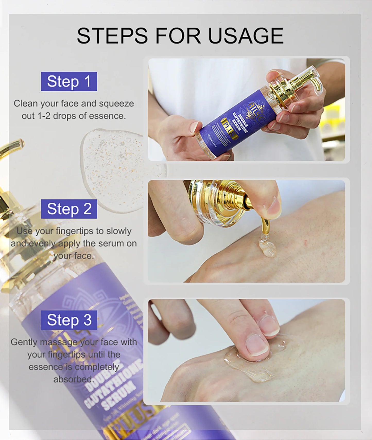 Double Glutathione PLSU Brightening Face Serum, Reduce Freckles Chloasma, Antioxidant For Face & Body, Hands, Knuckle