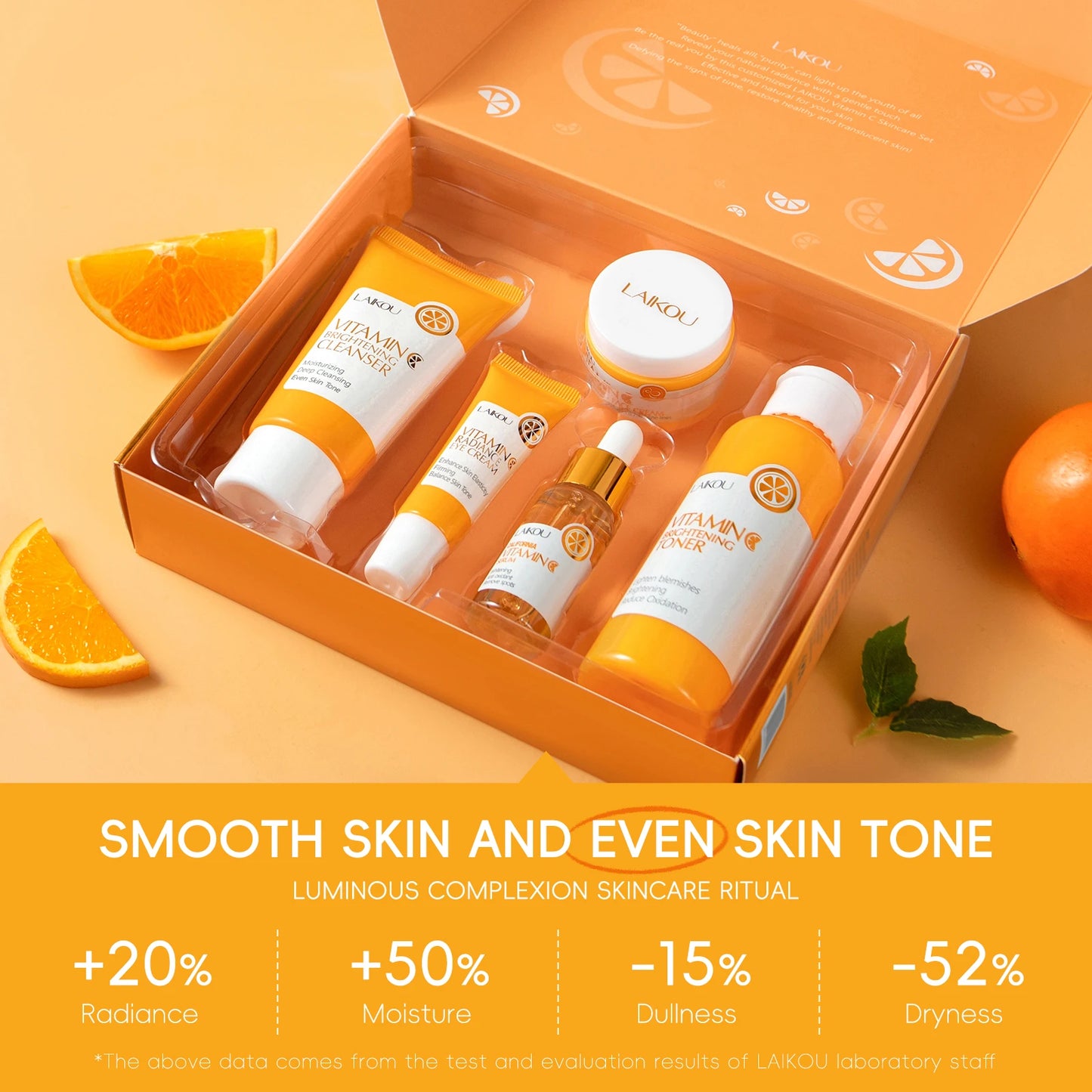 VITAMIN C Skincare Set Brightening 5Pcs Kit Even Skin Tone Smooth Wrinkle Tighten Pores Cleanser Toner Serum Eye Cream