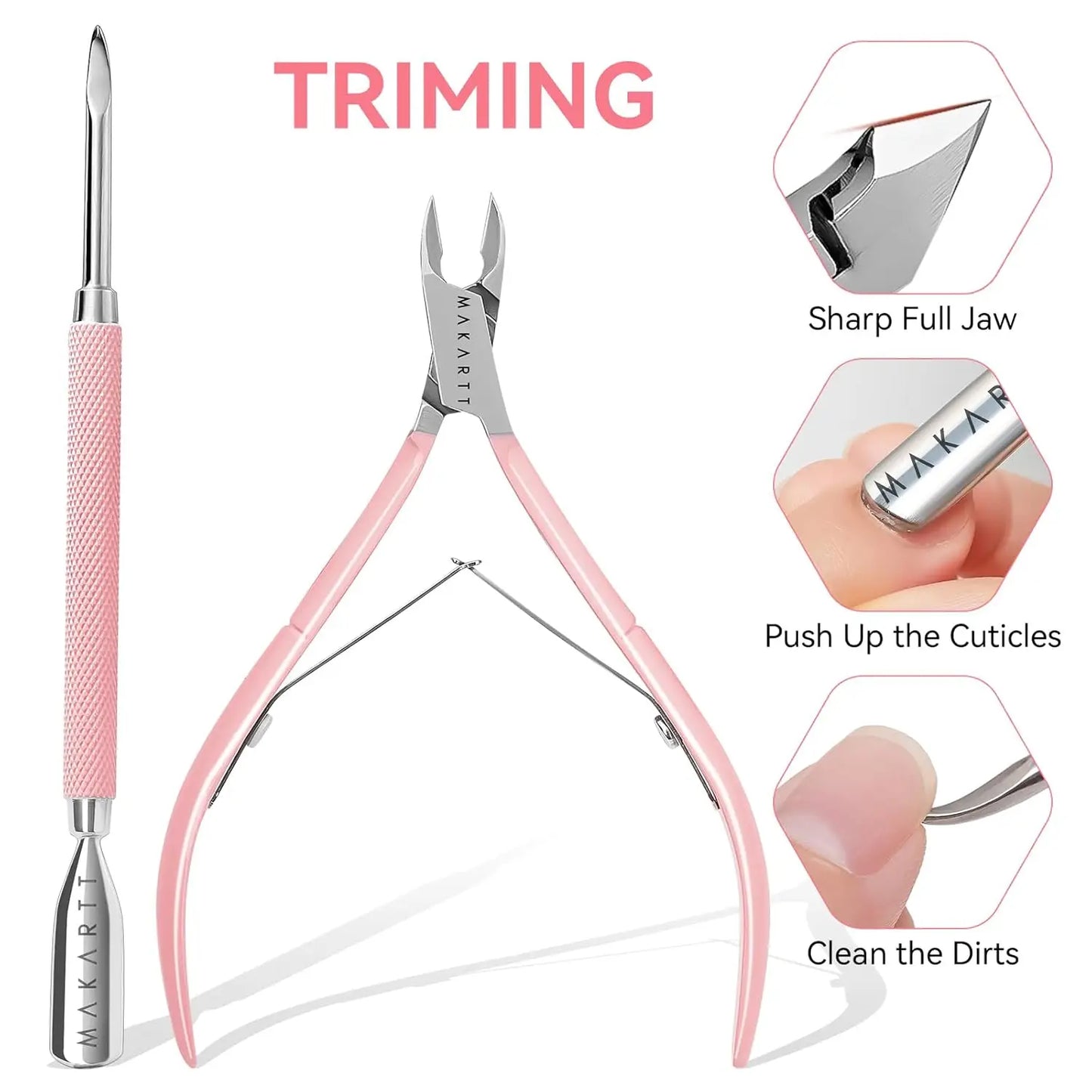 Nail File and Buffer Set, Pink Basic Prep Kit with Cuticle Clipper, Trimmer, Pusher, Brush, Manicure Care Kit