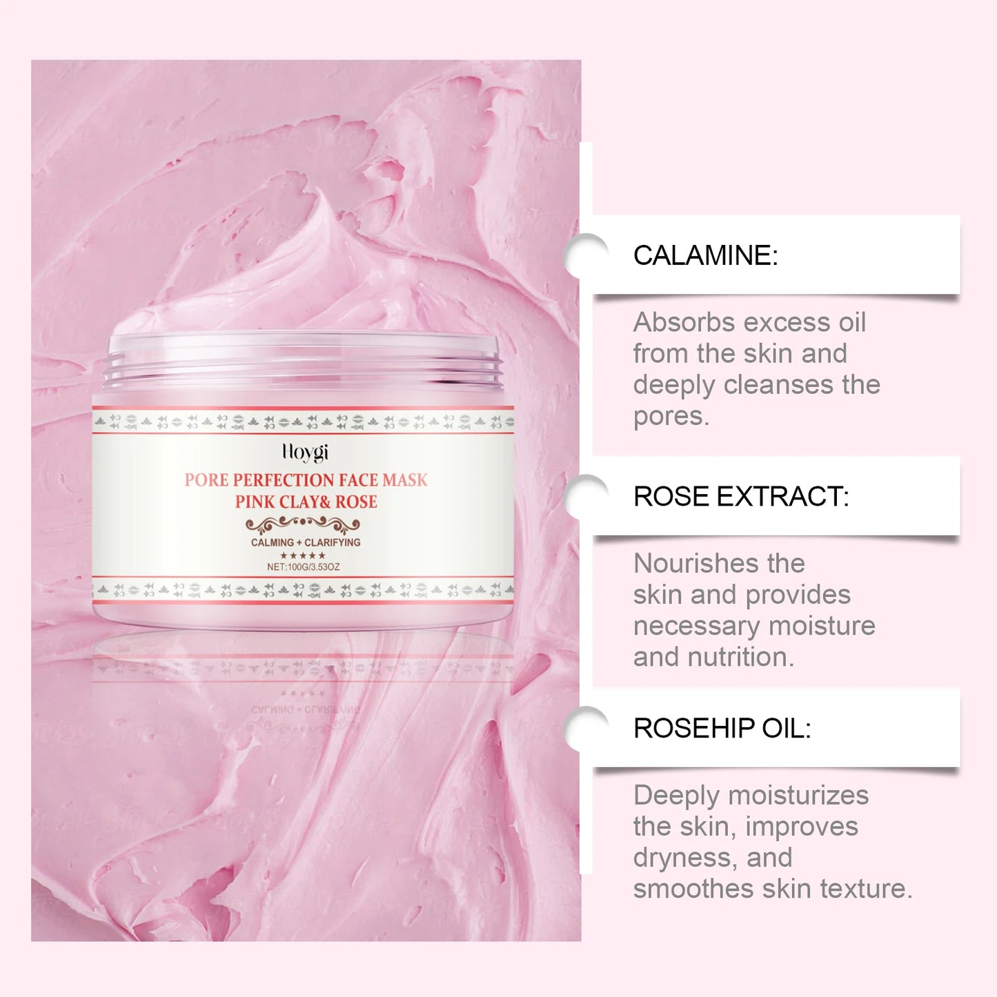 Pink Rose Clay Apply Facial Mask Clean pores & Hydrating Moisturizing Facial Treatment Radiance Boosting Skincare for All Skin