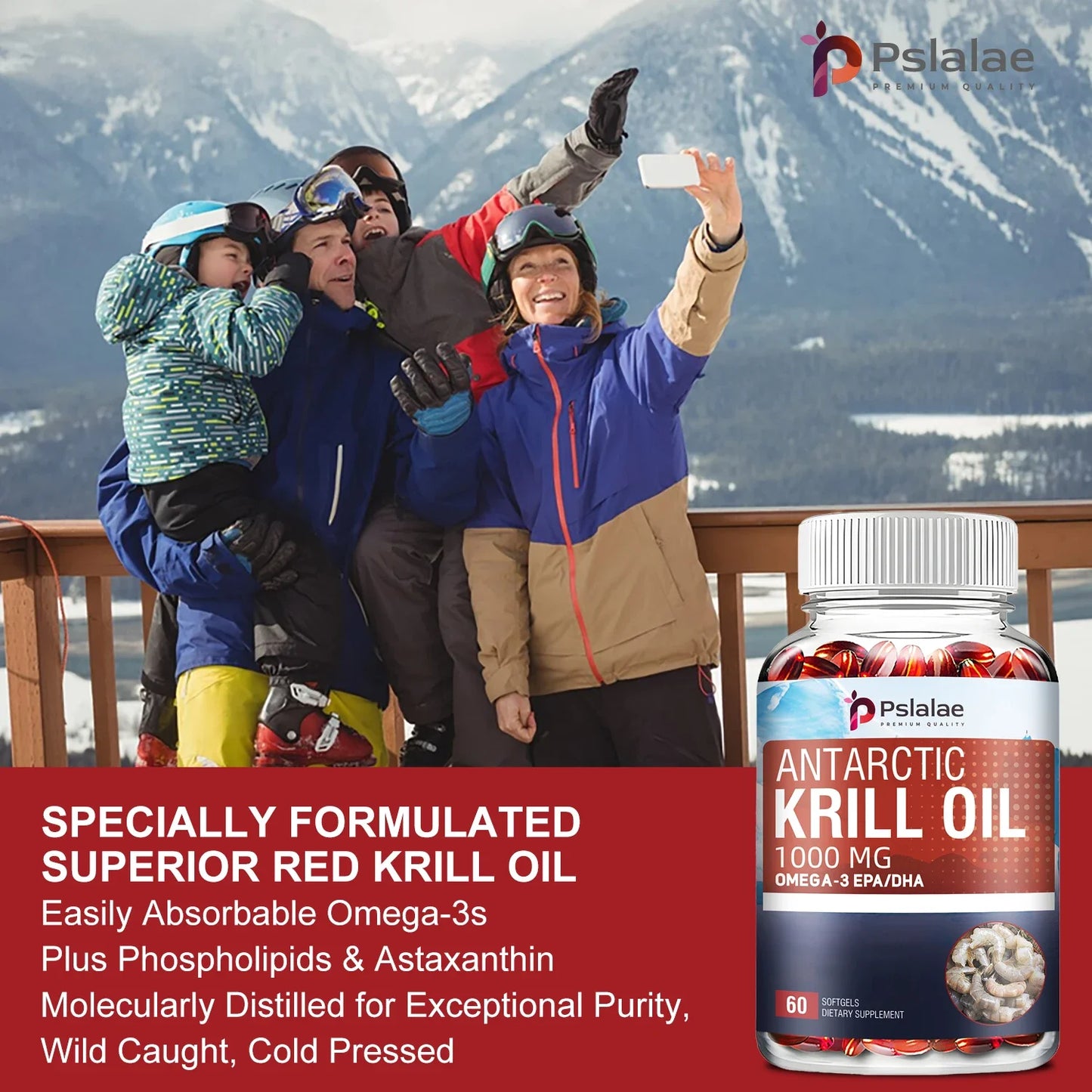 Antarctic Krill Oil 1000mg - Contains OMEGA-3 EPA/DHA,Good for Heart and Joint Health, Improve Memory - 60 Capsules