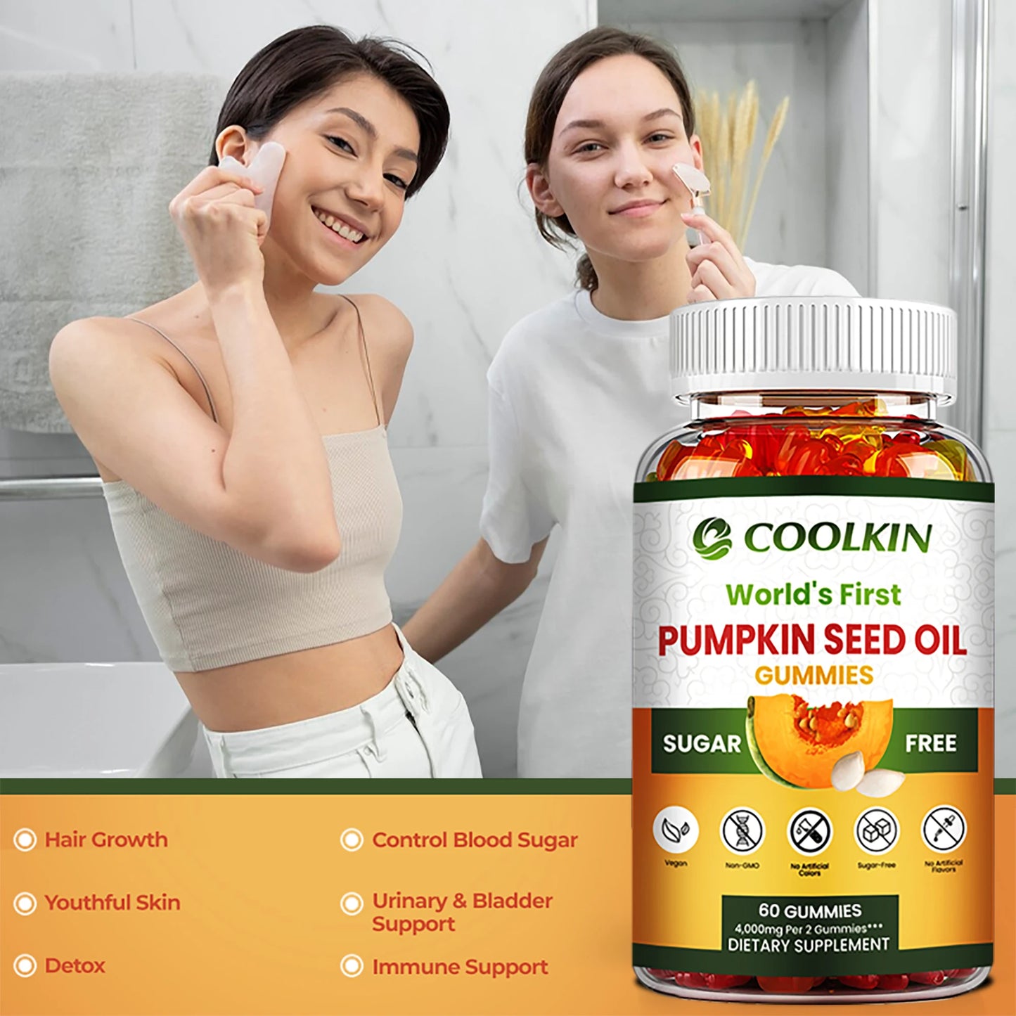 Pumpkin Seed Oil Gummies - Promotes Hair Growth,Supports Prostate Health,  Bladder and Urinary Tract Health - 60 Gummies