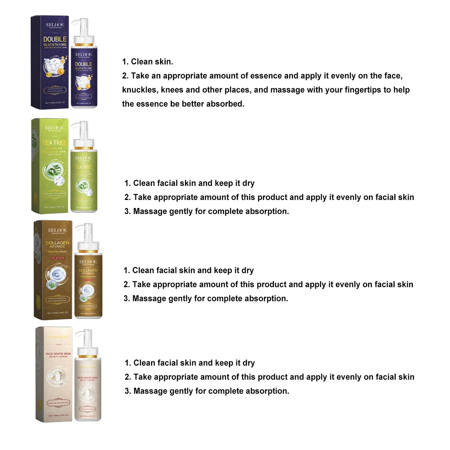 Collagen Facial Serum Anti Aging Wrinkle Remover Shrink Pores Acne Treatment Rice Brightening Face Serum Skin Care Set